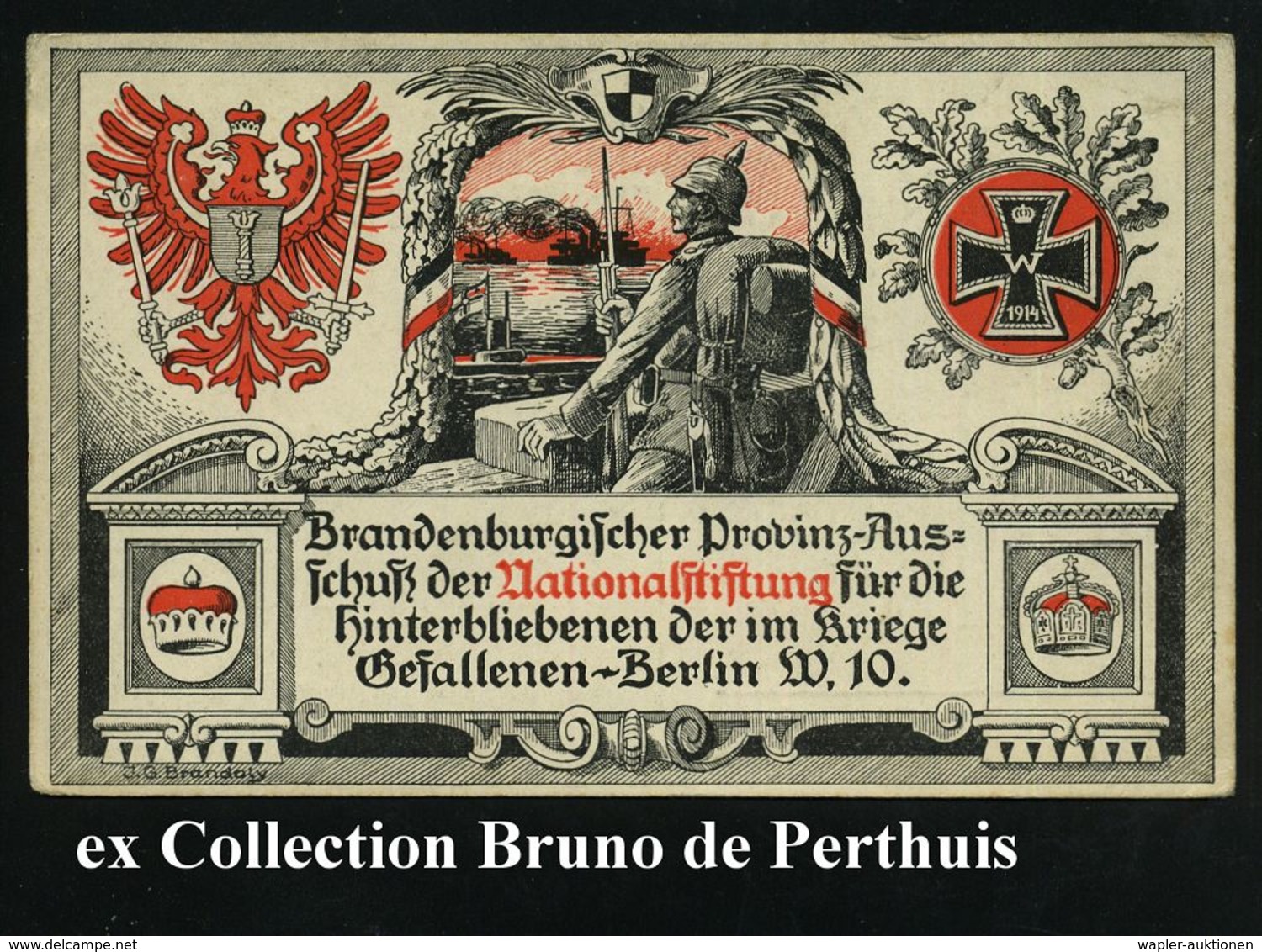 GUBEN/ *1o 1917 (7.6.) 1K-Brücke Auf Zweifarbiger, Patriot. Spenden-Ak.: Brandenbg. Nationalstiftung Für Hinterbliebene, - WO1