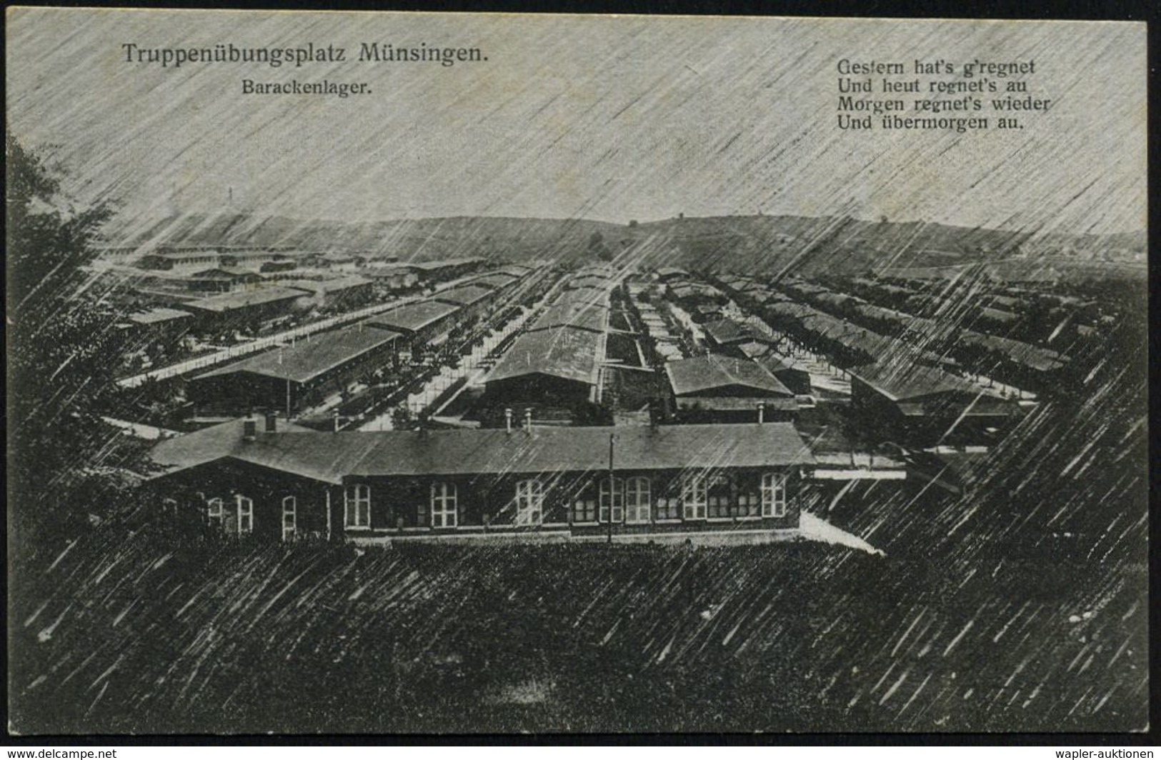 MÜNSINGEN (WÜRTT)/ °ÜBUNGSPLATZ° 1915 (17.1.) 1K = Hauspostamt Truppenübungsplatz Auf S/w.-Foto-Feldpost-Ak.: Truppenübu - WO1