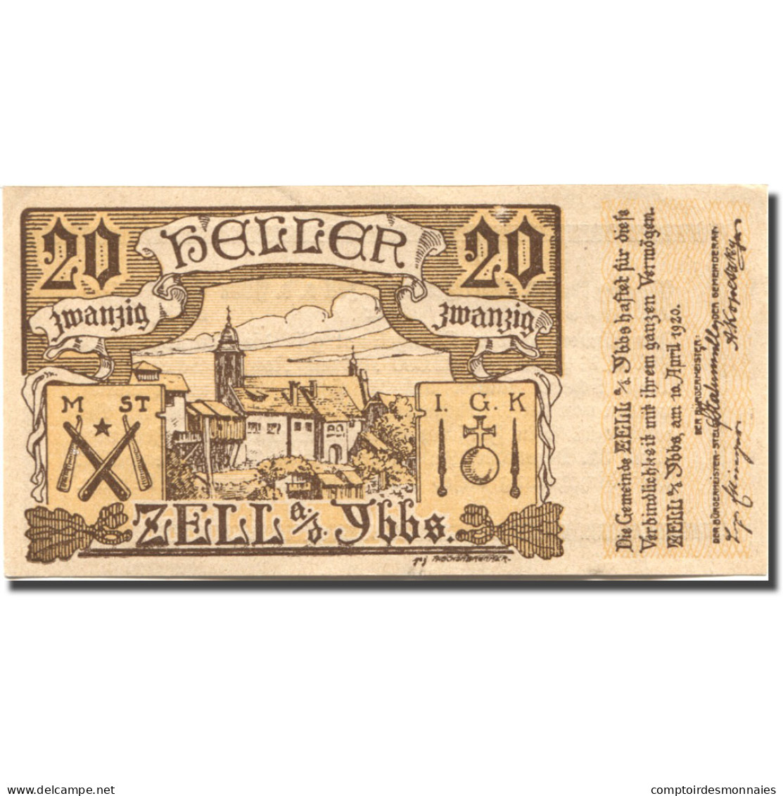 Billet, Autriche, Zell A/d Ybbs, 20 Heller, Eglise, 1920 SPL Mehl:FS 1272aC - Austria