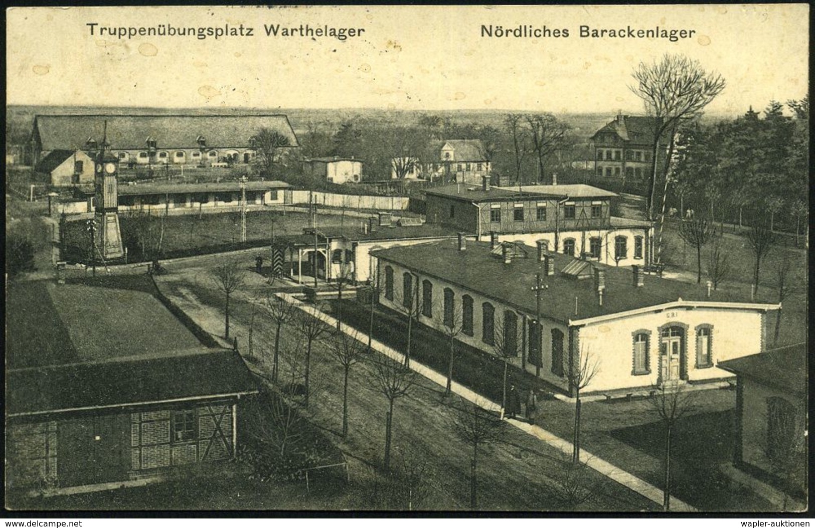 WARTHELAGER/ TRUPPEN=/ ÜBUNGSPLATZ 1915 (17.5.) 1K-Brücke = Hauspostamt Truppenübungsplatz + Viol. 1K-HdN: Königl. Preus - WO1