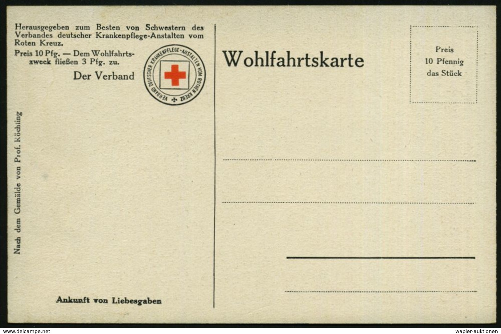 DEUTSCHES REICH 1916 Rotkreuz-Color-Spenden-Künstler-Ak 10 Pf.: Feldpostausgabe Bei Der 8.Garde-Inf.Div. , Sign. C. Röch - WO1