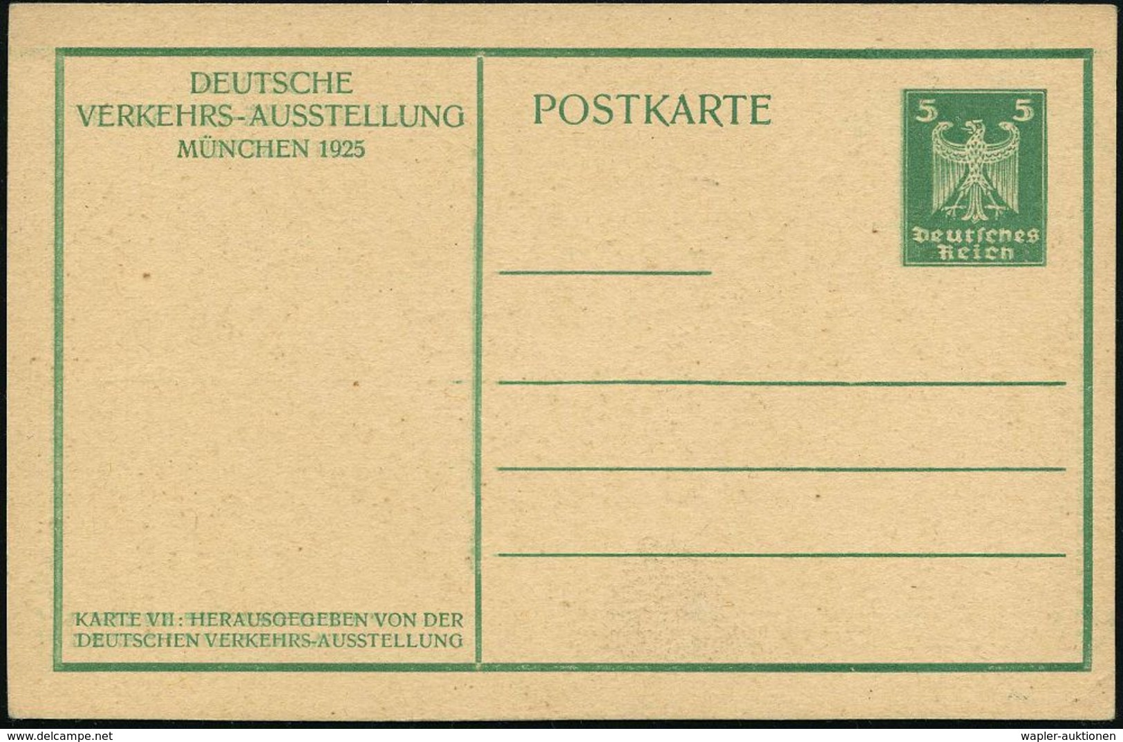 München 1925 PP 5 Pf. Adler, Grün: DEUTSCHE VERKEHRSAUSSTELLUNG = Merkur Am Boden Bindet Sich Flügel An Die Beine (sign. - Guerre Mondiale (Première)