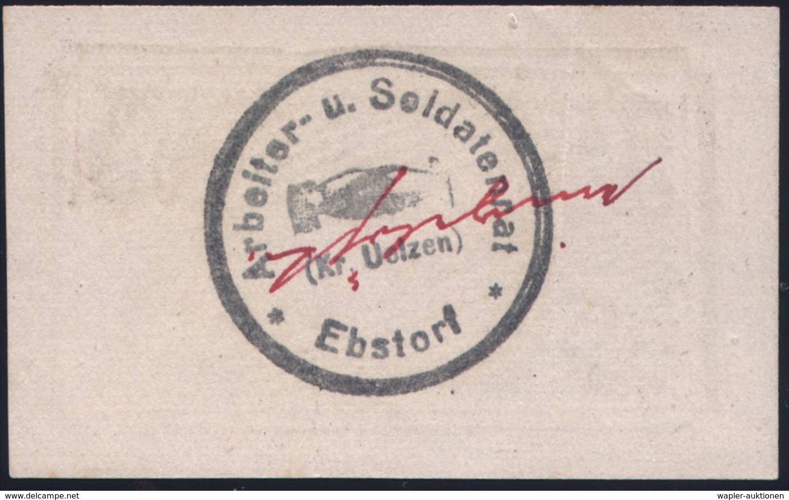Ebstorf/ (Kr. Uelzen) 1919 Notgeldschein "Fünf Mark" Mit 2K-HdN.: Arbeiter- U. Soldatenrat/ Ebstorf (Linolschnitt!), Sel - Other & Unclassified