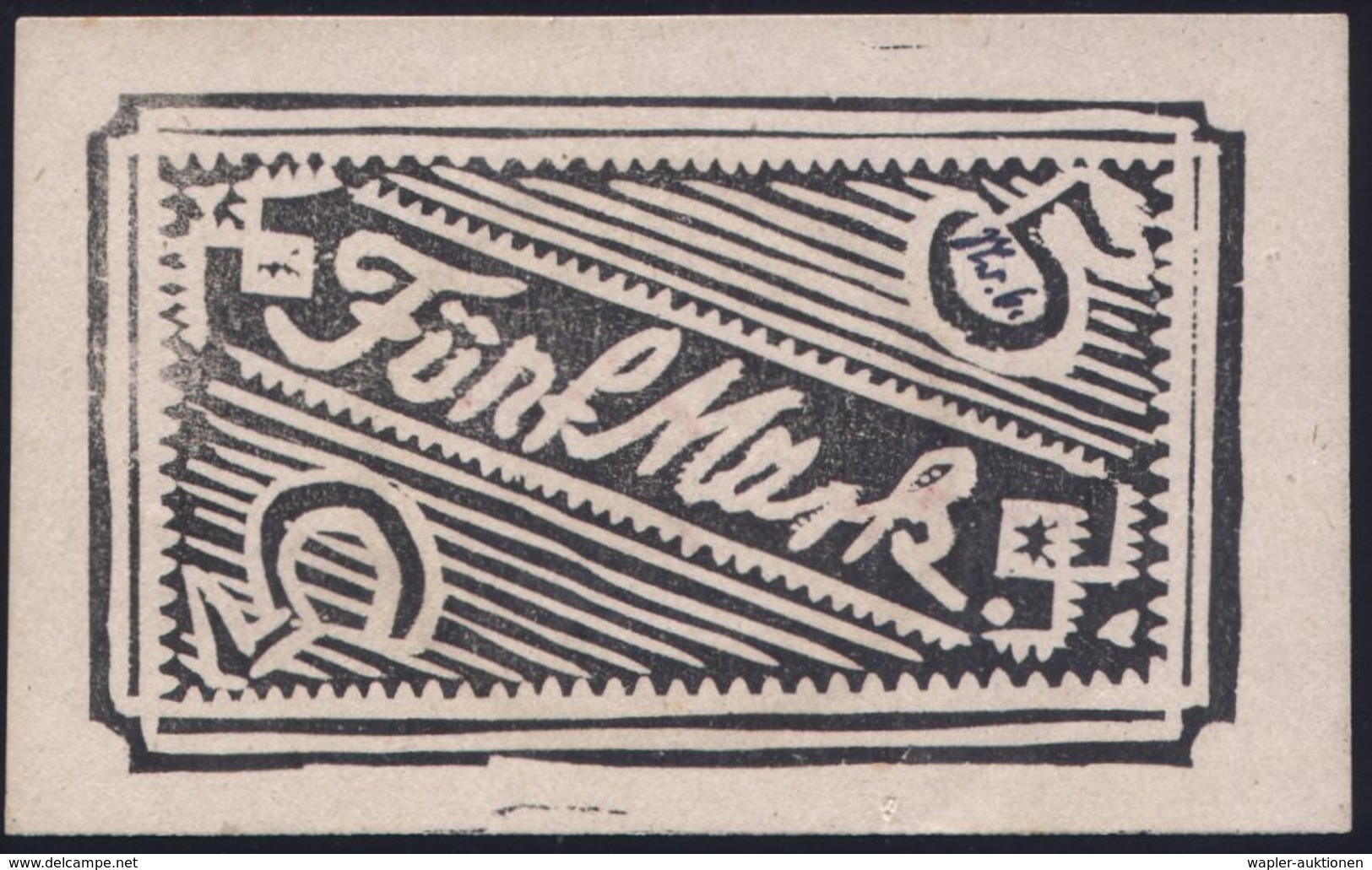 Ebstorf/ (Kr. Uelzen) 1919 Notgeldschein "Fünf Mark" Mit 2K-HdN.: Arbeiter- U. Soldatenrat/ Ebstorf (Linolschnitt!), Sel - Autres & Non Classés