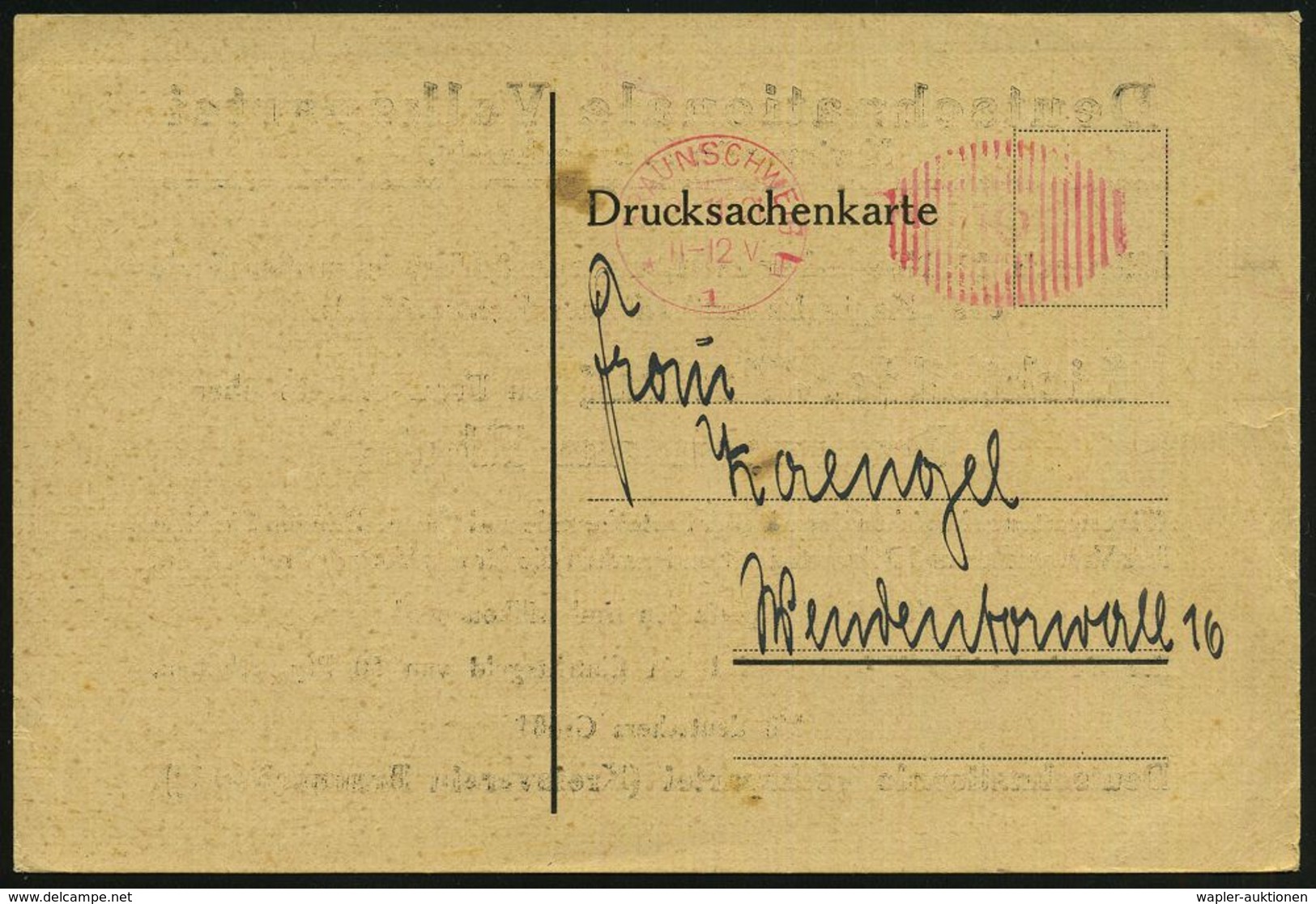 BRAUNSCHWEIG/ *1II 1921 (2.11.) PFS Ziermuster 10 Pf. Auf Einladungs-Kt. (kl. Randrißchen): Deutschnationale Volkspartei - Andere & Zonder Classificatie