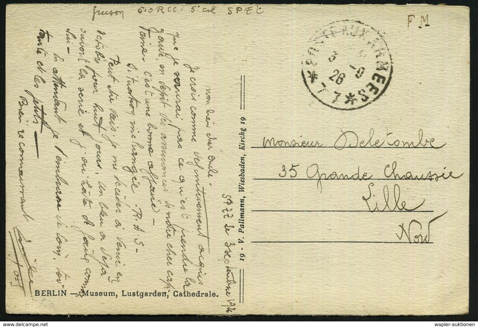 Mainz 1926 (3.9.) Französ. Feldpost-1K: POSTE AUX ARMEE/* 77 * = Feldpostamt Mainz + Hs. Abs.: "..510 RCC 5° Cie SPEL",  - Altri & Non Classificati