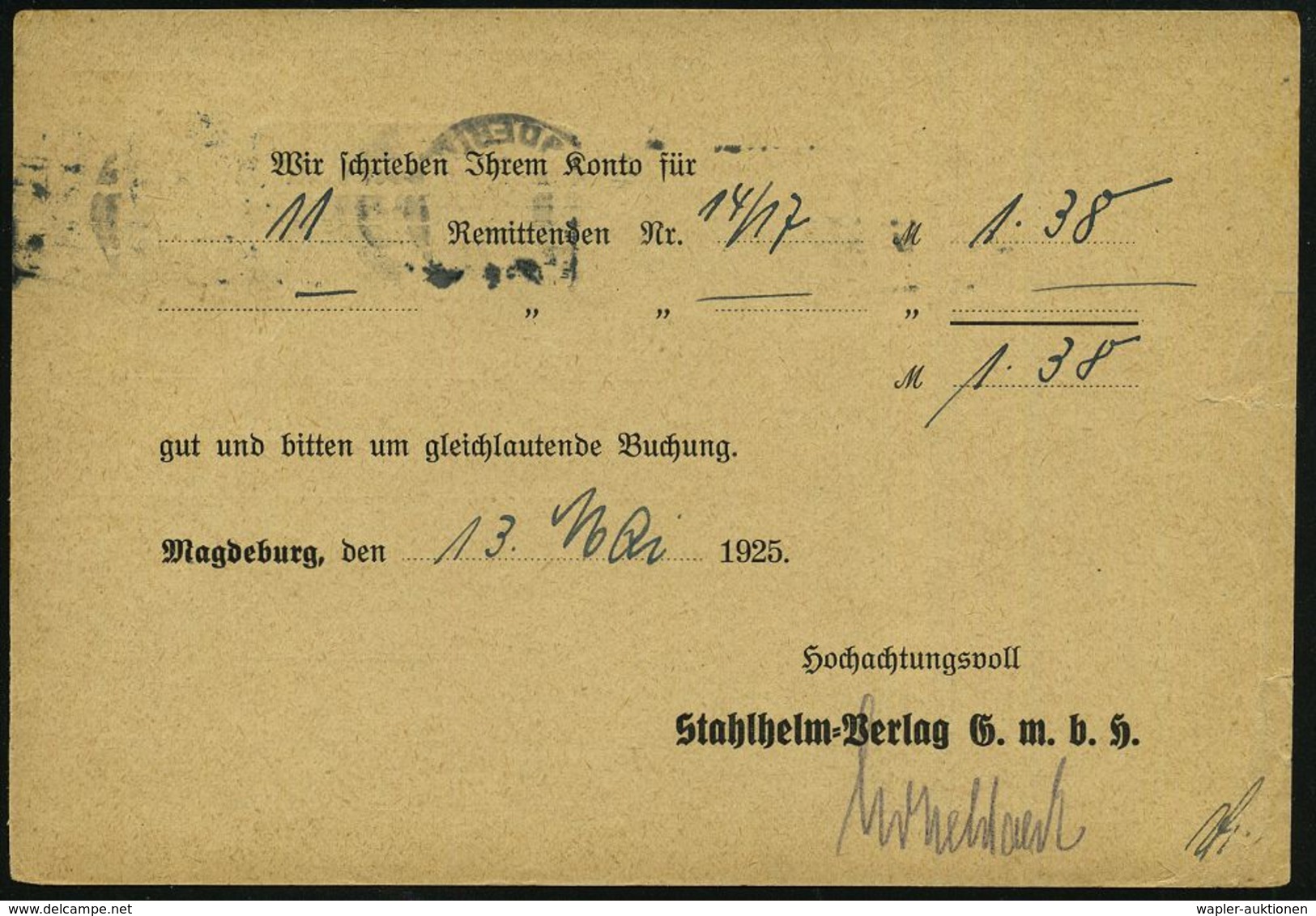 MAGDEBURG/ *1*/ ZUCKER-/ AUSSTELLUNG 1925 (13.5.) Seltener MWSt Auf Vordr.-Kt.: Stahlhelm-Verlag GmbH (links Riß) Gutsch - Altri & Non Classificati