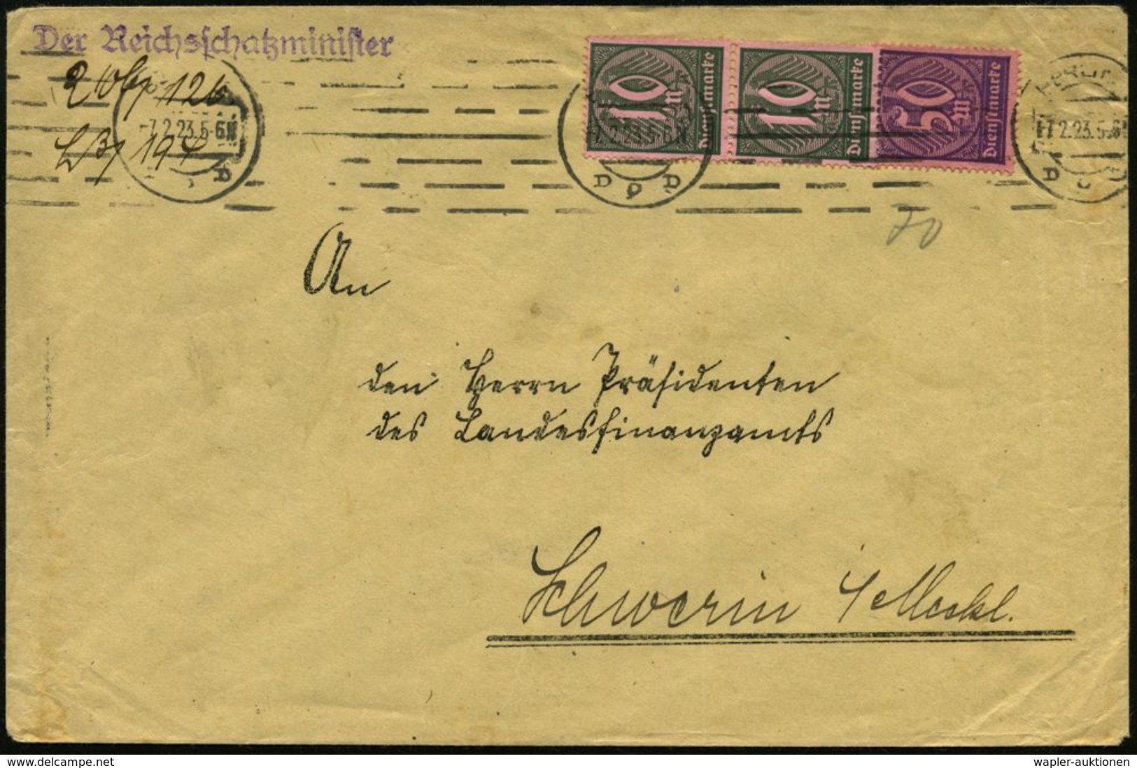 BERLIN/ D 2 D 1923 (7.2.) BdMSt Auf Dienst 10 Mk. (Paar) U. 50 Mk. (Ort Oben Etw. Undeutl.) + Viol.1L: Der Reichsschatz- - Sonstige & Ohne Zuordnung