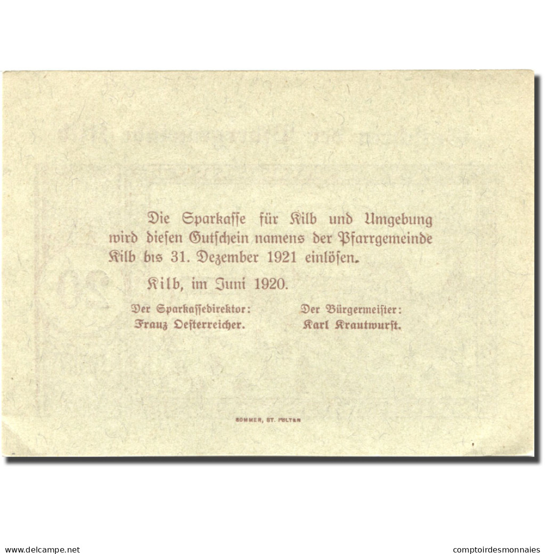 Billet, Autriche, Kilb, 20 Heller, Château 1920-12-31, SPL Mehl:FS 437IIIc - Austria