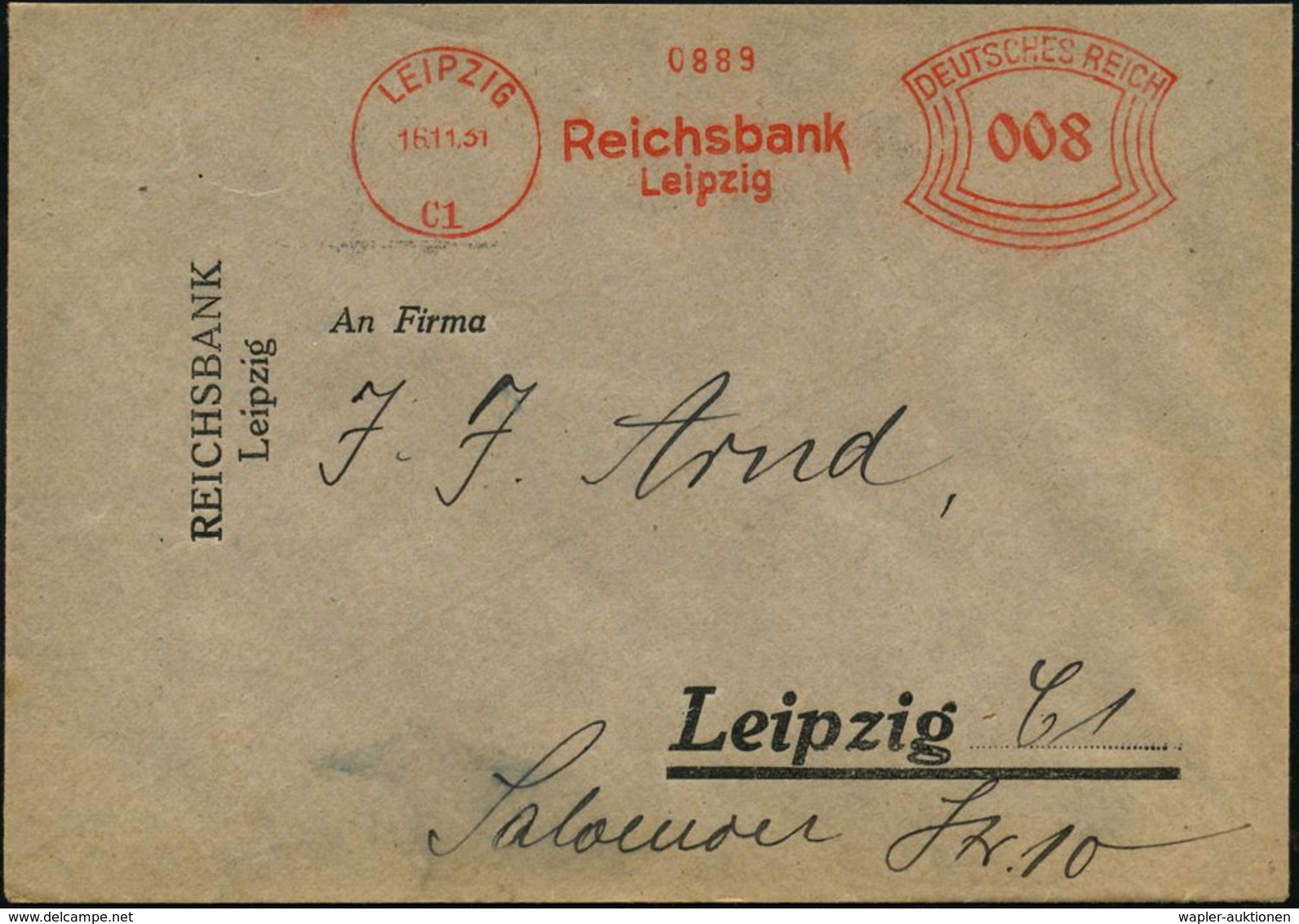 LEIPZIG/ C1/ Reichsbank 1931 (16.11.) AFS Aus Der Zeit Der Wirtschafts-Krise 1931-32 (15.Nov.: 4,84 Millionen Arbeitslos - Andere & Zonder Classificatie