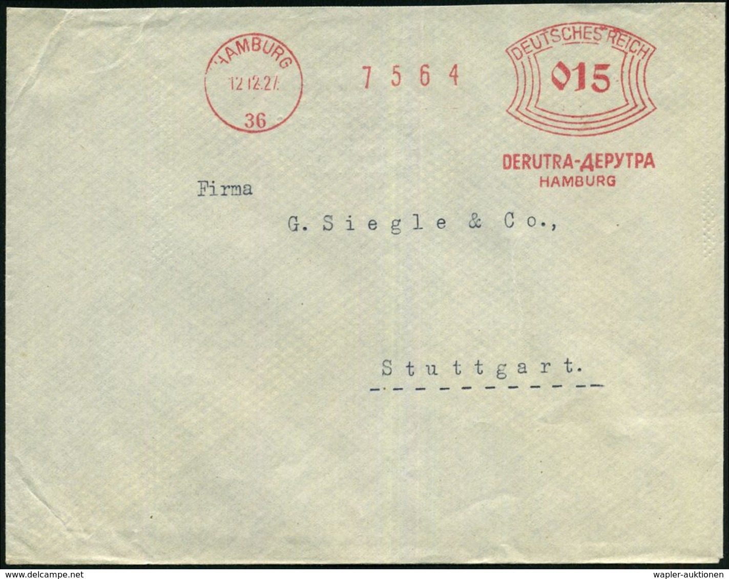 HAMBURG/ 1/ DERUTRA.. 1927 (12.12.) Deutsch-kyrillischer AFS = Deutsch-Russische Lager U.Transport-GmbH (Abs.-Vordruck)  - Altri & Non Classificati