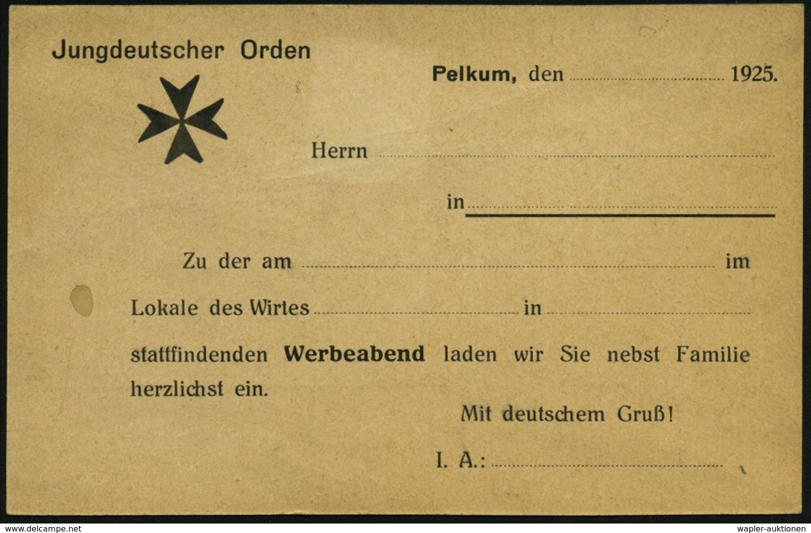 Pelkum 1925 Amtl. Inl.-P 5 Pf. Adler, Grün + Rs. Zudruck: Jungdeutscher Orden = Antibolschewistisch, Antisemitisch, Bete - Andere & Zonder Classificatie