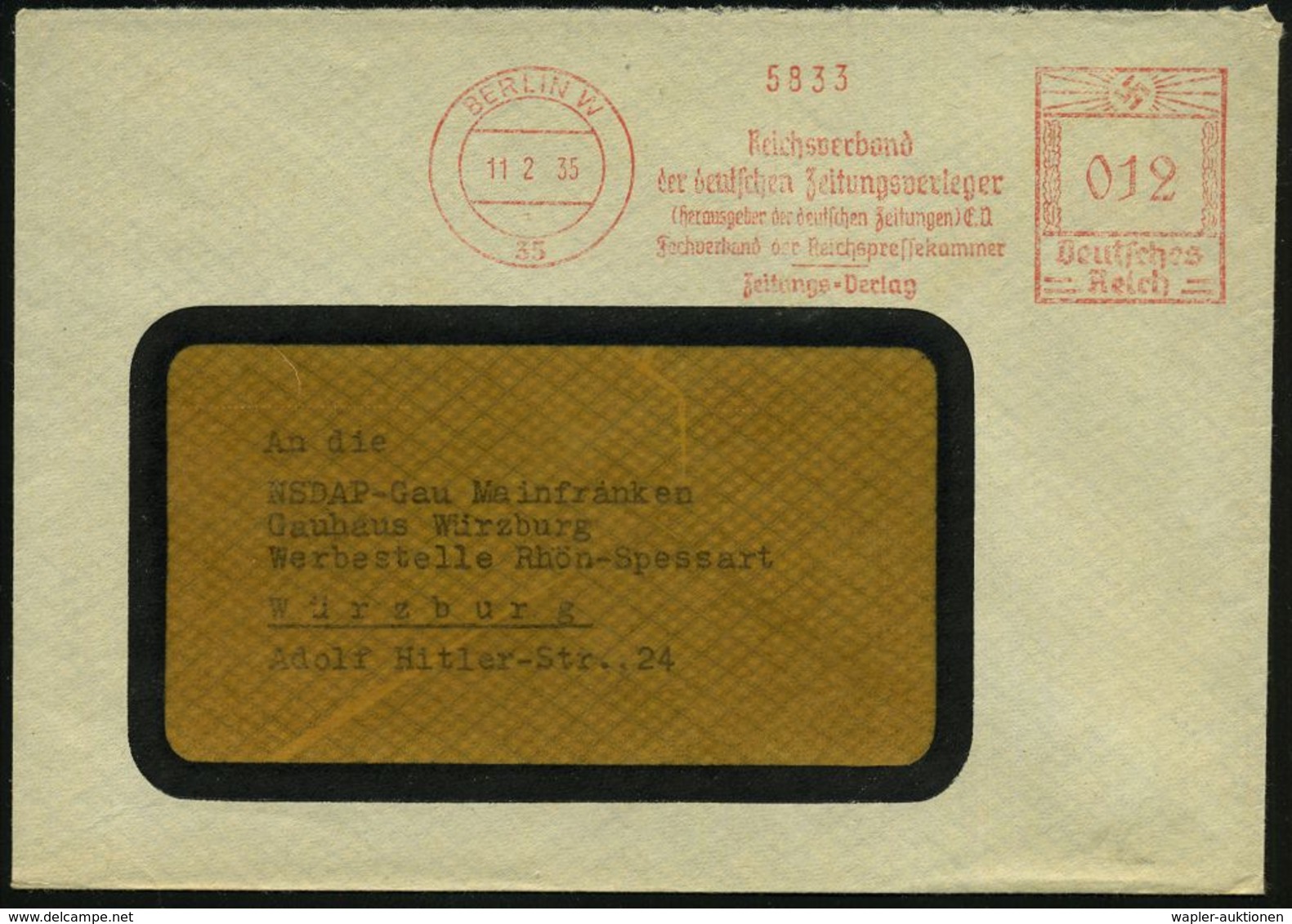 BERLIN W/ 35/ Reichsverband/ D.deutschen Zeitungsverleger/ (Herausgeber D.deutschen Zeitungen EV.)/  ..Reichspressekamme - Sonstige & Ohne Zuordnung