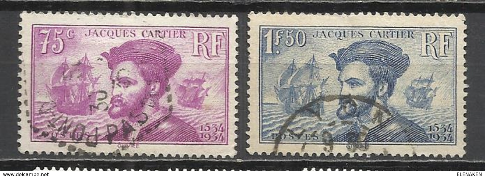 8107-SERIE COMPLETA FRANCIA 1934 Nº296/7 USADOS JACQUES CARTIER NAVEGACION BARCOS NAVEGANTES. - Usados