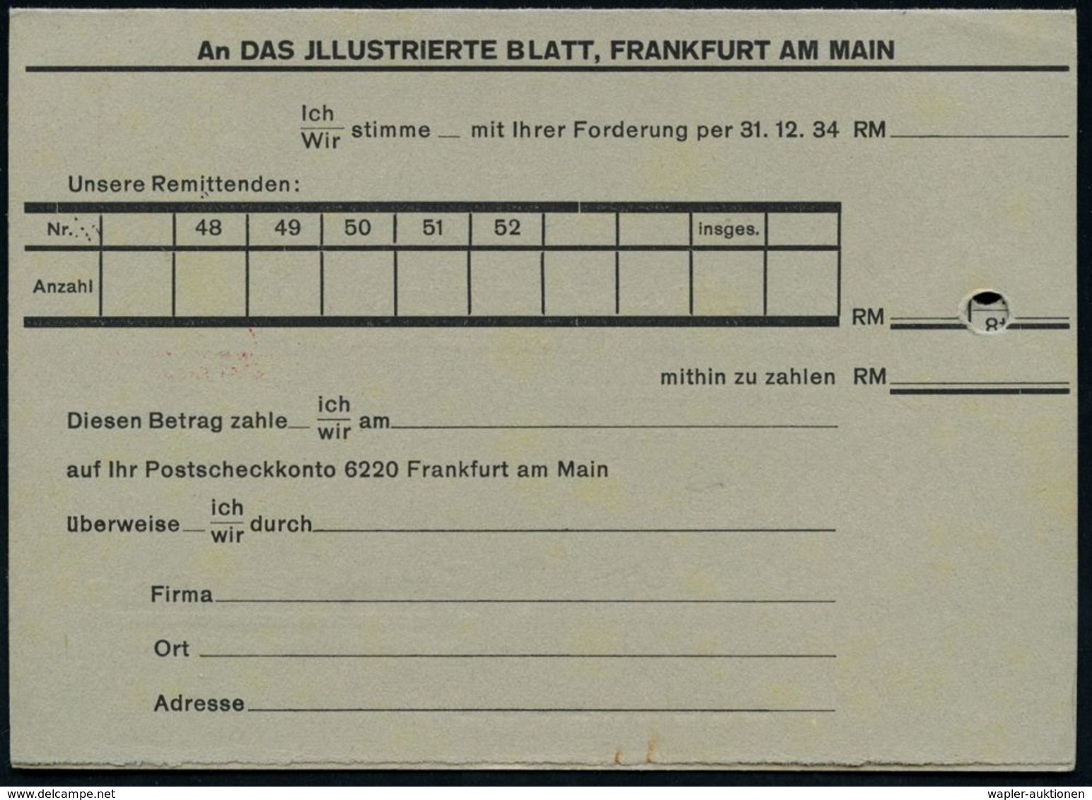 FRANKFURT (MAIN)/ 1/ Das Jllustrierte Blatt 1935 (12.1.) AFS = Frankfurter Zeitung , N A C H  Dem Neuen NS-Presse-Gesetz - Other & Unclassified