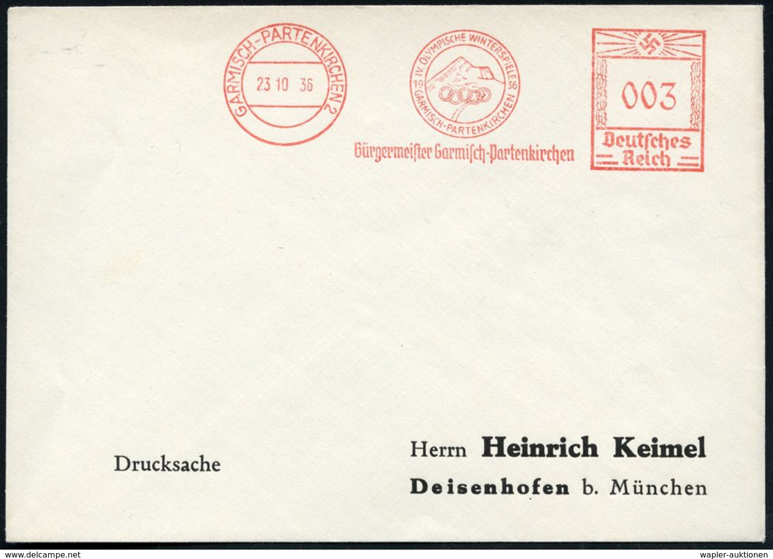 GARMISCH-PARTENKIRCHEN 2/ OLYMP.WINTERSPIELE/ 1936../ Bürgermeister Garmisch-Partenkirchen 1936 (23.10.) Seltener AFS (O - Andere & Zonder Classificatie