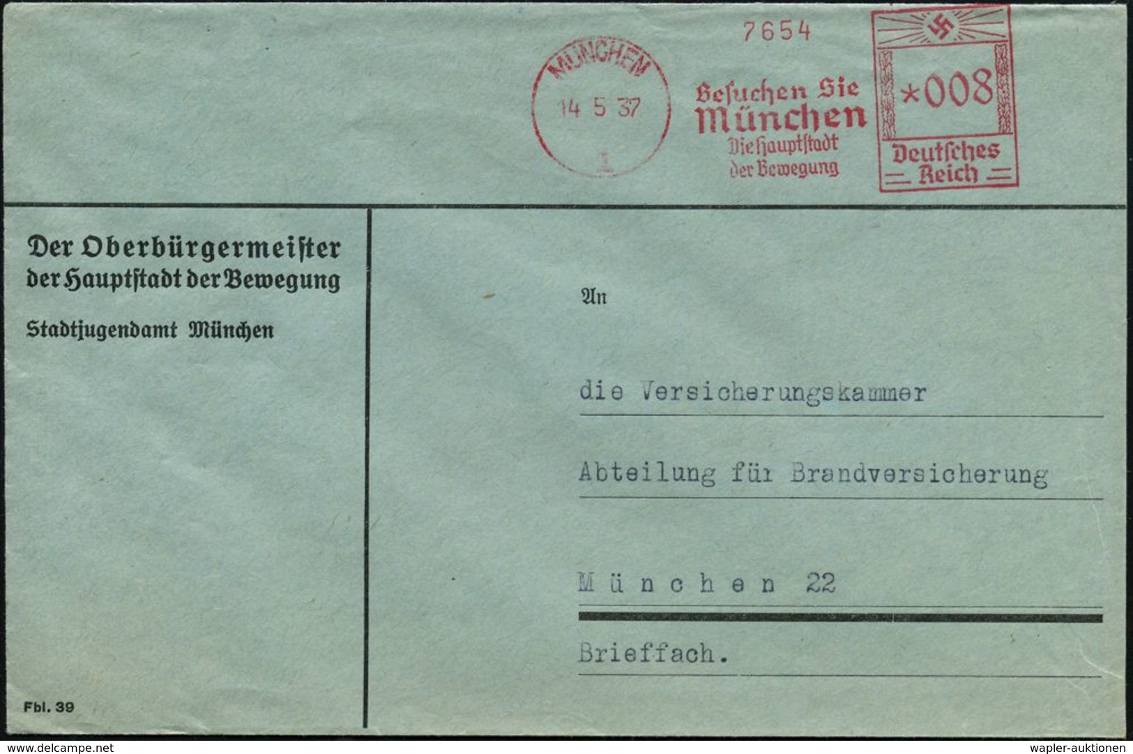 MÜNCHEN/ 1/ Besuchen Sie/ München/ Die Hauptstadt/ Der Bewegung 1937 (14.5.) AFS Ohne Stempelzusatz Klar Auf Kommunal-Bf - Andere & Zonder Classificatie