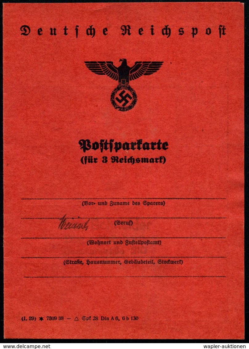 DEUTSCHES REICH 1941 Rote Postsparkarte Für 3 Reichsmark , Innen 14x 10 Pf. Hindenbg. U. 3x 10 Pf.Hitler (Mi.518, 787) U - Other & Unclassified