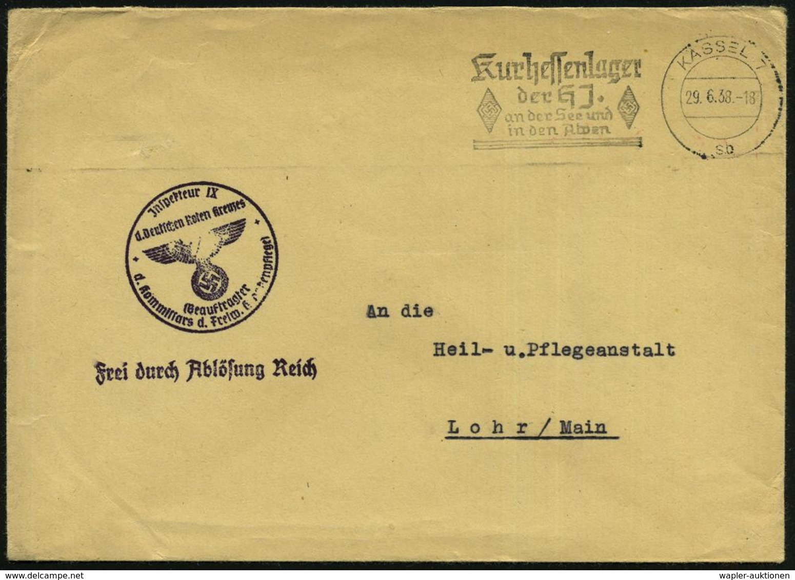 KASSEL 7/ Sb/ Kurhessenlager/ Der HJ... 1938 (29.6.) MWSt = 2x HJ-Logo + Viol. HdN: Jnspekteur IX/des Deutschen Roten Kr - Sonstige & Ohne Zuordnung