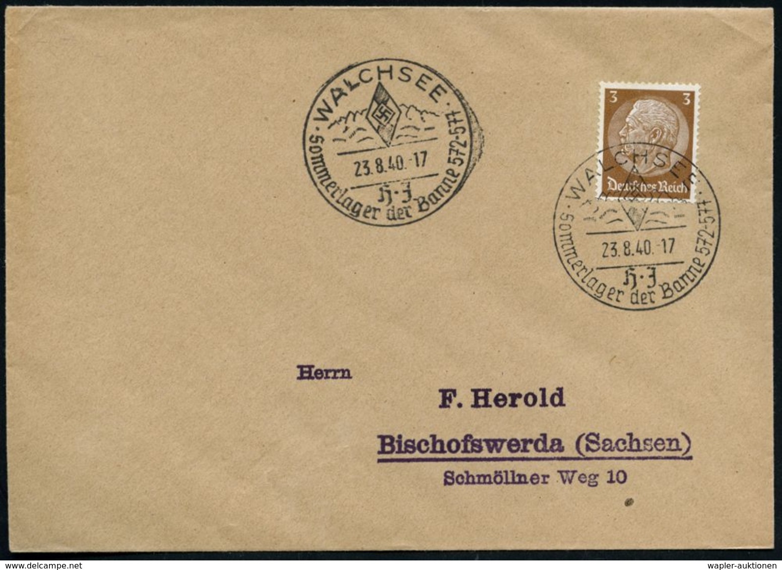 WALCHSEE/ H.J/ Sommerlager Der Banne 572-577 1940 (23.8.) Seltener SSt = HJ-Emblem (vor Bergen) Klar Gest. Inl.-Bf. (Bo. - Altri & Non Classificati