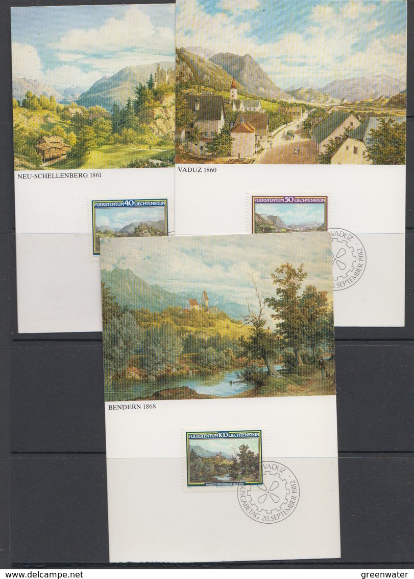 Liechtenstein 1982 Paintings Of Moritz Menzinger 3v 3 Maxicards (42781) - Maximum Cards