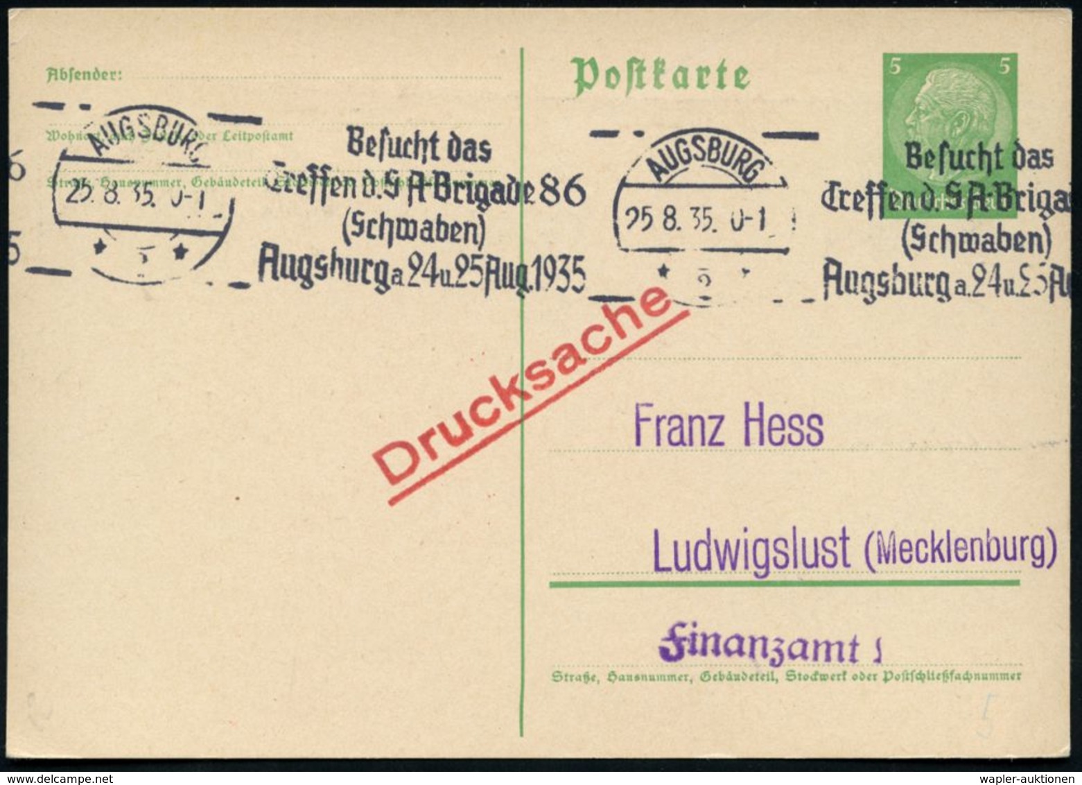 AUGSBURG/ *2*/ Besucht Der/ Treffen Der SA Brigade 86/ (Schwaben) 1935 (25.8.) Seltener BdMWSt Klar Auf Inl.-Kt. (Bo.5 B - Autres & Non Classés