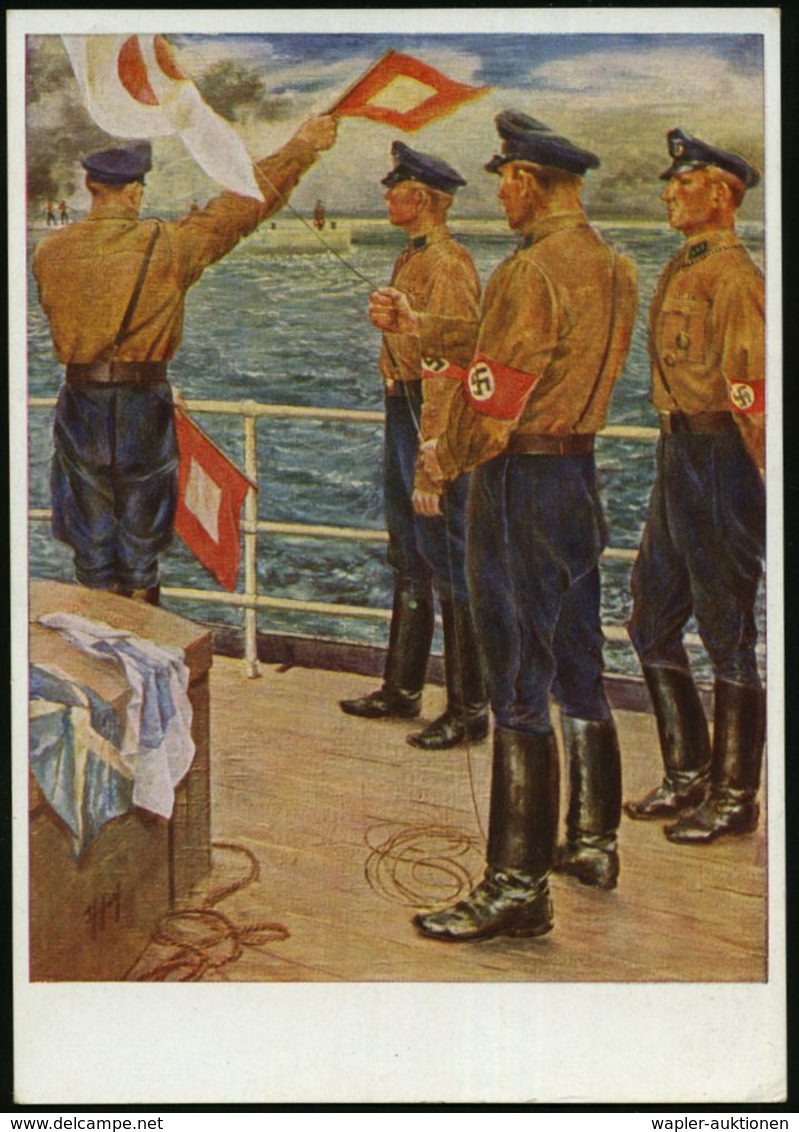 DEUTSCHES REICH 1938 Color-Propaganda-Ak.: "Die Marine - S A  übt", Werbung Für SA-Sportabzeichen = S.A.-Signalgast (Gem - Autres & Non Classés