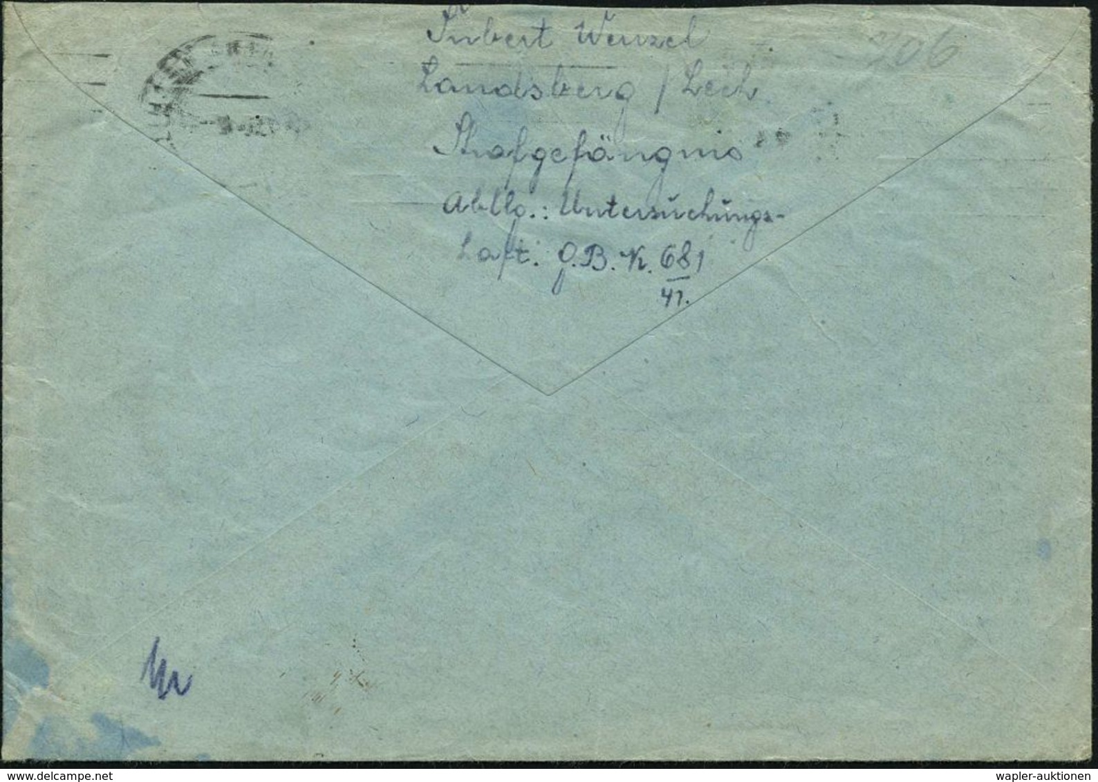 LANDSBERG (LECH) 1/ N 1942 (2.3.) BdMaSt Auf EF 12 Pf. Hindenbg., Bf. Eines Häftlings Ins Protektorat N. Driag (randflec - Andere & Zonder Classificatie