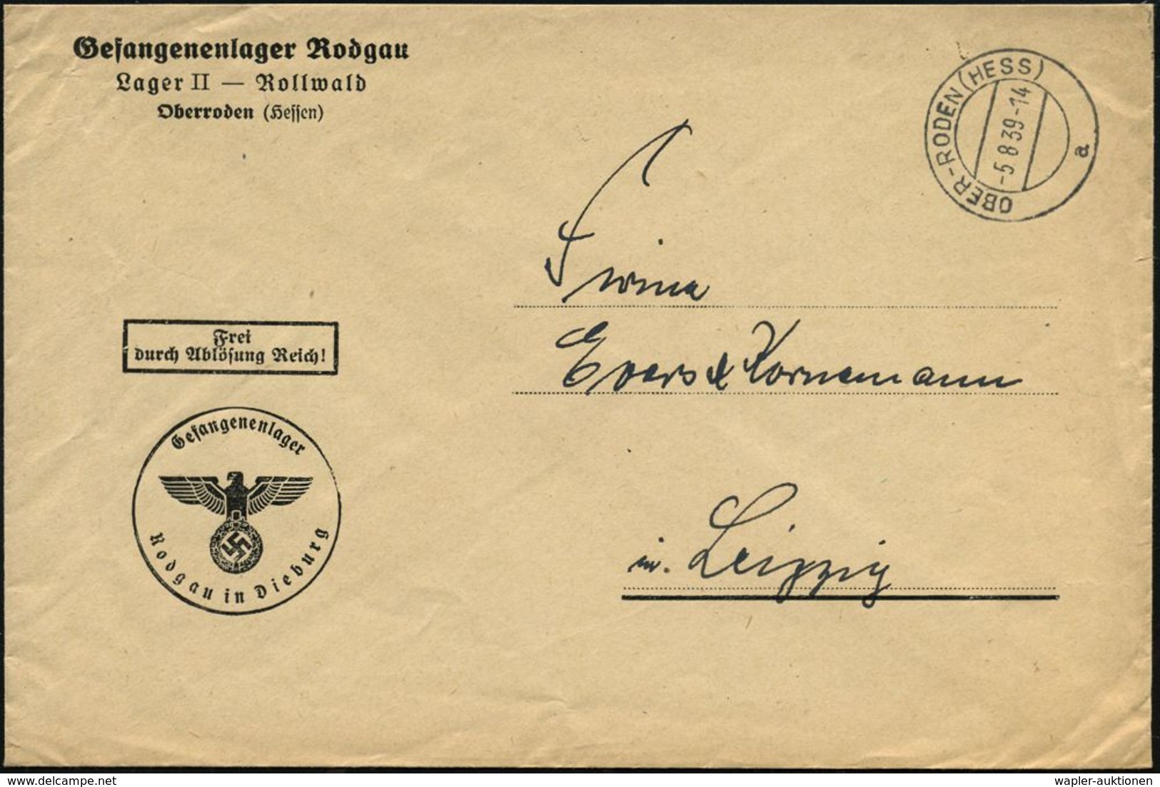 OBER-RODEN (HESS)/ A 1939 (5.8.) 2K-Steg Auf Dienst-Bf.: Gefangegenlager Rodgau/ Lager II - Rollwald../FdAR = Großes Arb - Autres & Non Classés