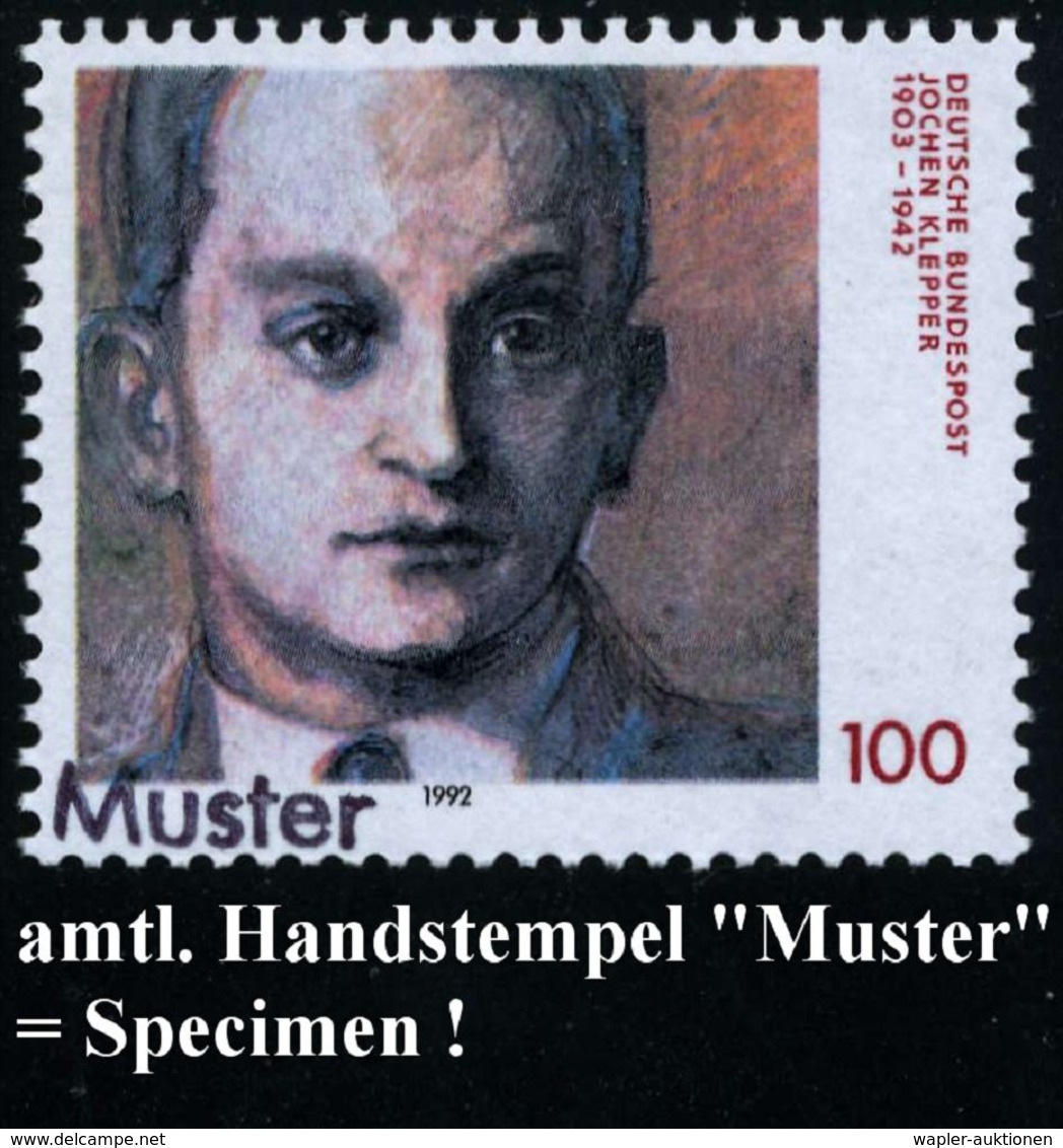 B.R.D. 1992 (Nov.) 100 Pf. "50. Todestag Jochen Klepper" + Amtl. Handstempel  "M U S T E R" , Postfr. + Amtl. Ankündigun - Andere & Zonder Classificatie