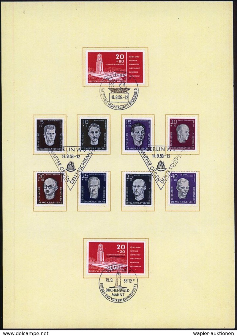 Weimar-Buchenwald 1958 (15.9.) KZ Weimar-Buchenwald, Gedenk-Falblatt Mit Goldschrift, Innen KZ- U. Widerstands-kämpfer-S - Autres & Non Classés