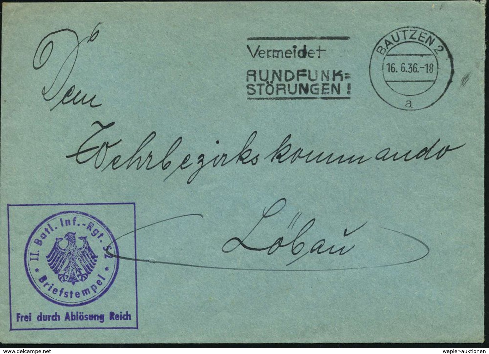 BAUTZEN 2/ A/ Vermeidet/ RUNDFUNK=/ STÖRUNGEN! 1936 (16.6.) MWSt + Viol. Ra.: FdAR/II. Batl. Inf.-Rgt. 52 (noch Weimarer - Autres & Non Classés