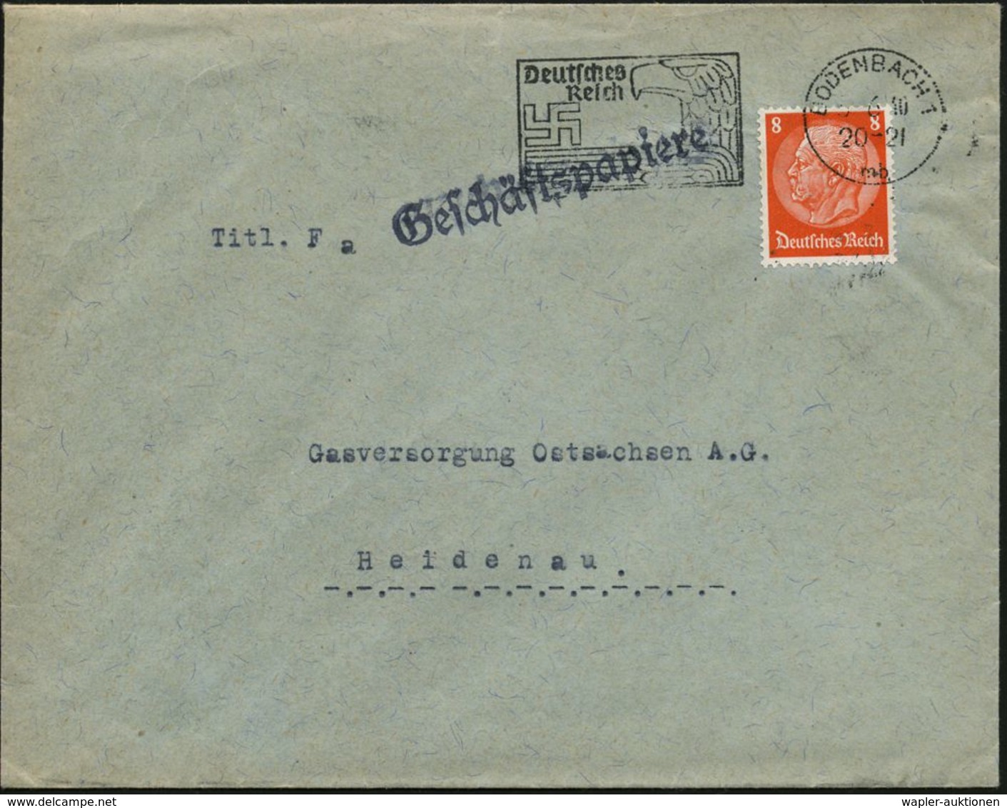 BODENBACH 1/ Mb/ Deutsches/ Reich 1940 (Juni) Schwarzer PFS "Adler/Hakenkreuz" Ohne Wertziffer Notmaßnahme Zur Entwertun - Andere & Zonder Classificatie