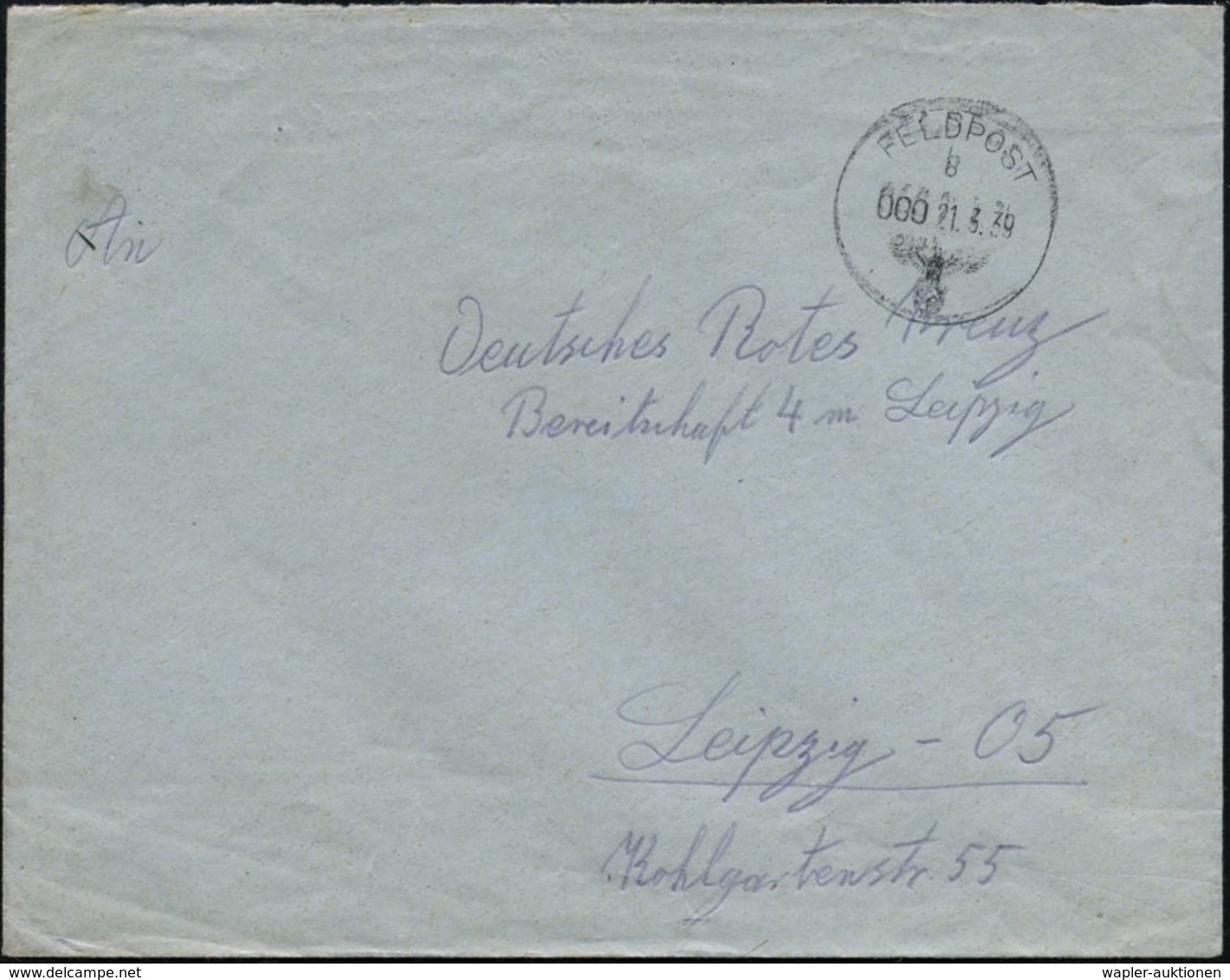 DEUTSCHES REICH 1939 (21.3.) 1K: FELDPOST/b/000 + Rs. Hs. Sechstellige "Übungsnummer 117 254 Postleitstelle Dresden" , K - Sonstige & Ohne Zuordnung