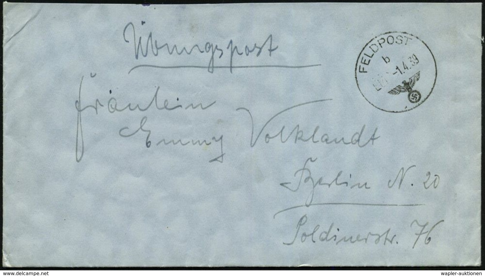 DEUTSCHES REICH 1939 (1.4.) 1K: FELDPOST/b + Rs. Hs. Abs.: "Postleitstelle Liegnitz Übungsnummer 124 636" , Klar Gest. F - Sonstige & Ohne Zuordnung