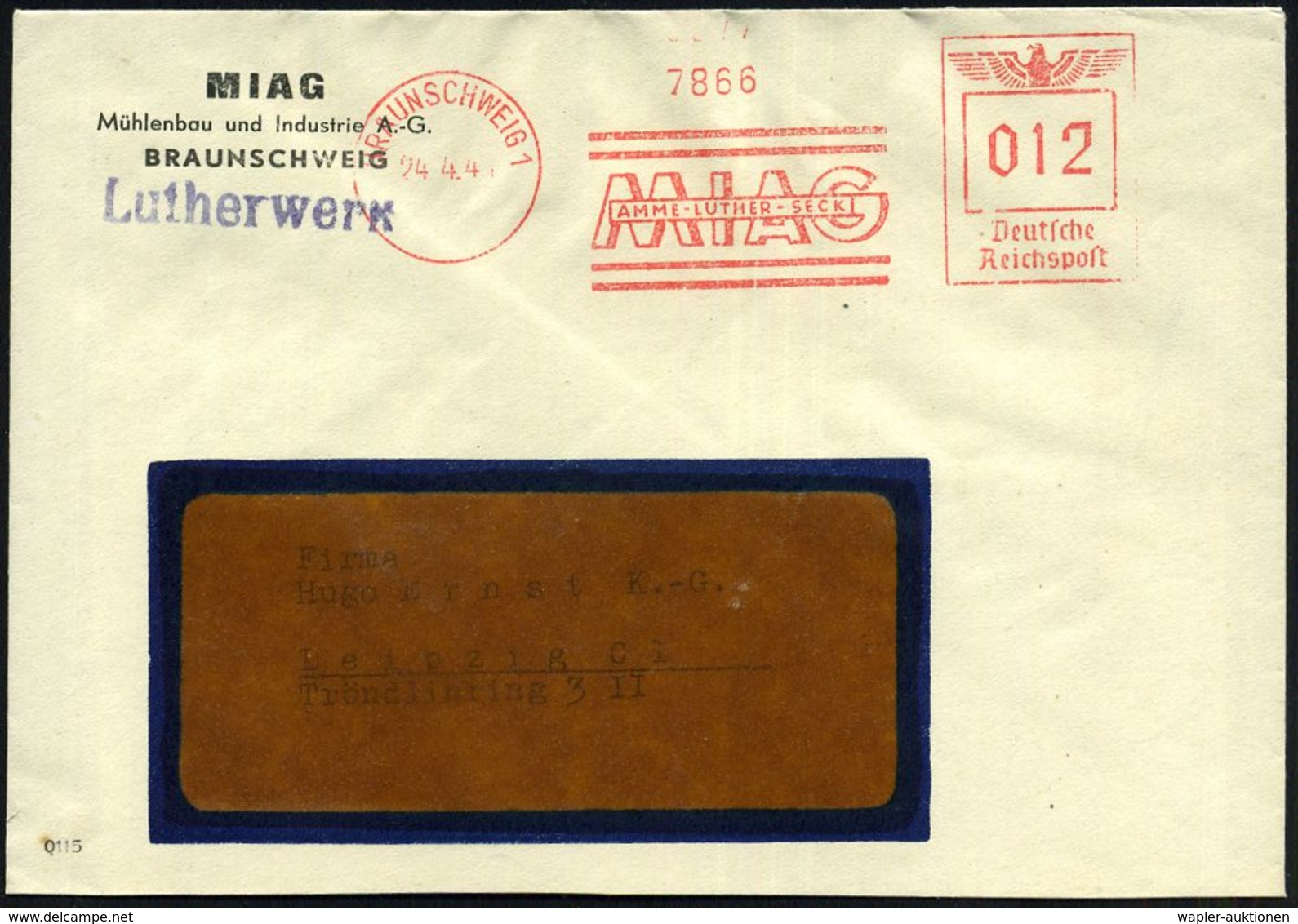 BRAUNSCHWEIG 1/ MIAG/ AMME-LUTHER.SECKI 1941 (24.4.) AFS = Mühlenbau U. Industrie-AG = Rüstungsbetrieb! + Viol. 1L: Luth - Sonstige & Ohne Zuordnung