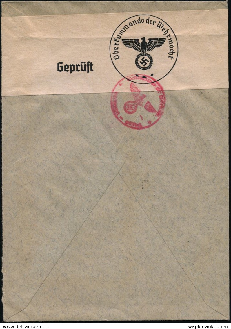 DARMSTADT 1/ Göckel/ MASCHINENFABRIK GMBH.. 1940 (15.4.) AFS 025 Pf. + Rs. OKW-Zensurzettel "Geprüft" + Roter 1K: ..geöf - Sonstige & Ohne Zuordnung