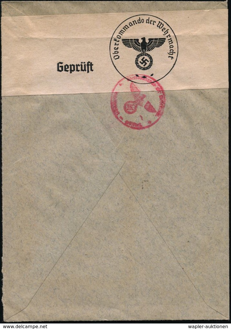 DARMSTADT 1/ Göckel/ MASCHINENFABRIK GMBH.. 1940 (15.4.) AFS 025 Pf. + Rs. OKW-Zensurzettel "Geprüft" + Roter 1K: ..geöf - Andere & Zonder Classificatie