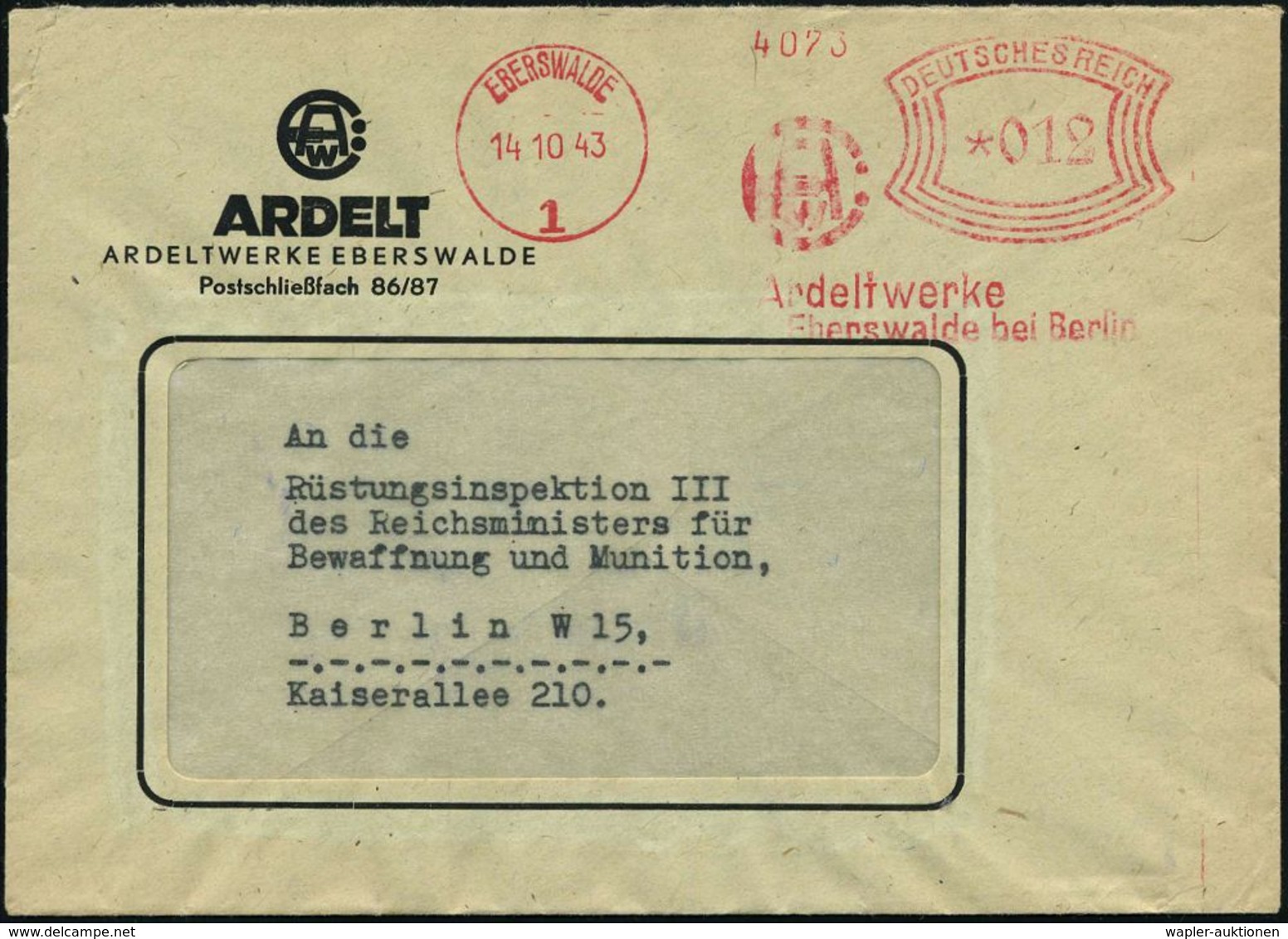 EBERSWALDE/ 1/ Ardeltwerke 1943 (14.10.) Seltener AFS (Monogr.-Logo) Motivgl. Firmen-Bf. = Leichtmetallbau Für Luftwaffe - Altri & Non Classificati