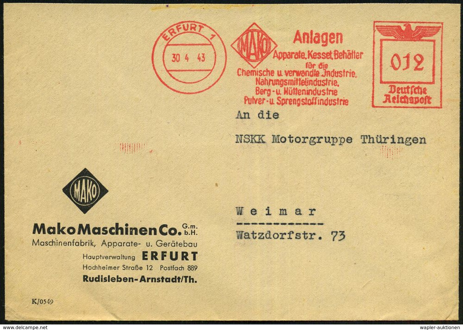 ERFURT 1/ MAKO/ Anlagen/ ..für Die/ Chemische...Jndustrie/ ..Berg-u.Hüttenindustrie/ Pulver- U.Sprengstoff-industrie 193 - Autres & Non Classés