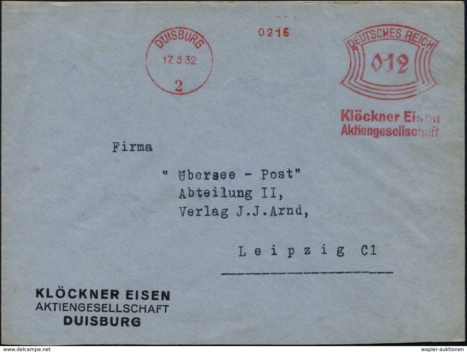 DUISBURG/ 2/ Klöckner Eisen-/ Aktiengesellschaft 1932 (17.5.) AFS A. Vordr.-Bf., = Hersteller Ab 1934 Gelände-LKWs, LKW  - Otros & Sin Clasificación