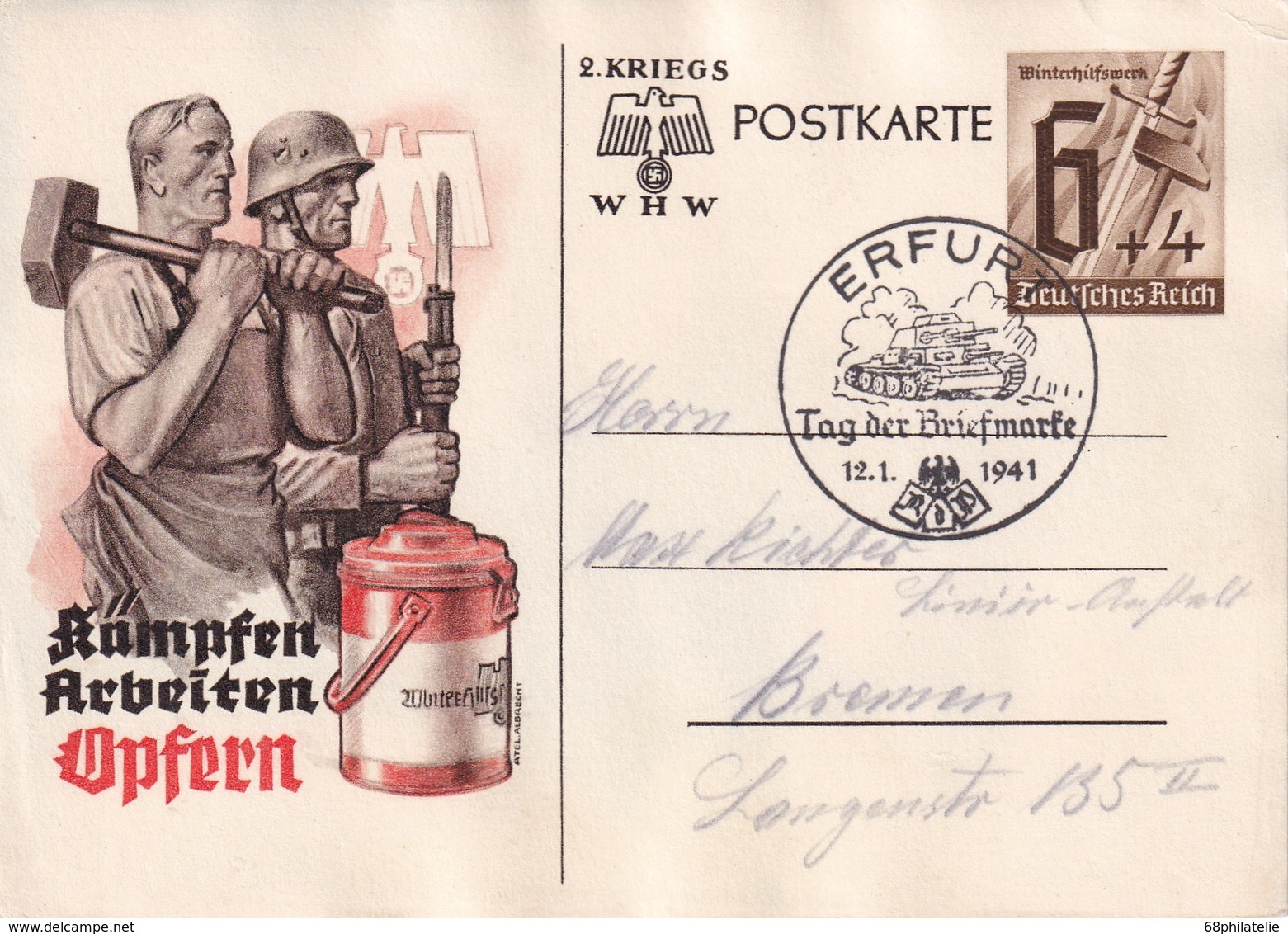 ALLEMAGNE   1941   ENTIER POSTAL/GANZSACHE/POSTAL STATIONERY CARTE ILLUSTREE DE PROPAGANDE DE ERFURT  TAG DER BRIEFMARKE - Sonstige & Ohne Zuordnung