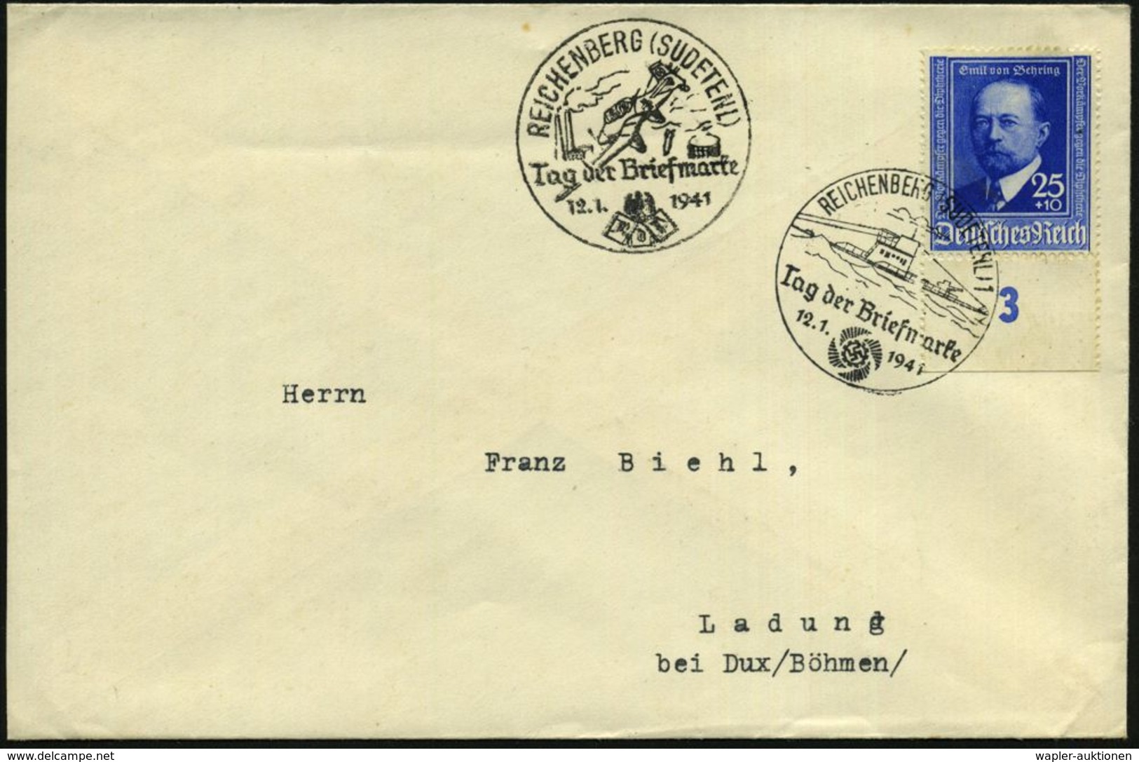 REICHENBERG (SUDETENL)/ Tag Der Briefmarke 1941 (12.1.) 2 Verschied. SSt = U-Boot Und Junkers "Ju 87" (Stuka) Klar Gest. - Guerre Mondiale (Seconde)