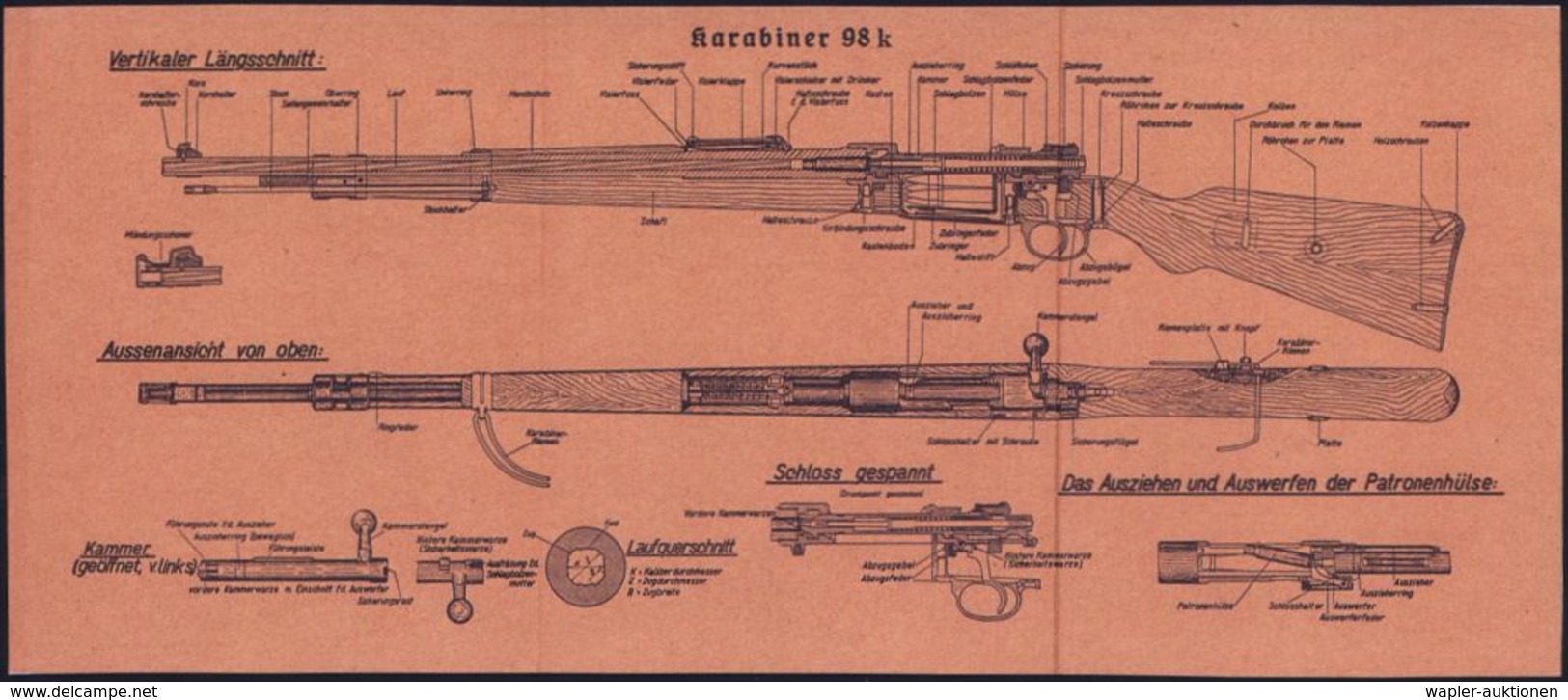 DEUTSCHES REICH 1939 (ca.) Klapp-Faltkarton: "Mein Karabiner 98k"  Mit Reinigungs-Anweisung (8 Seiten) Mehrere Detail-Ab - Seconda Guerra Mondiale