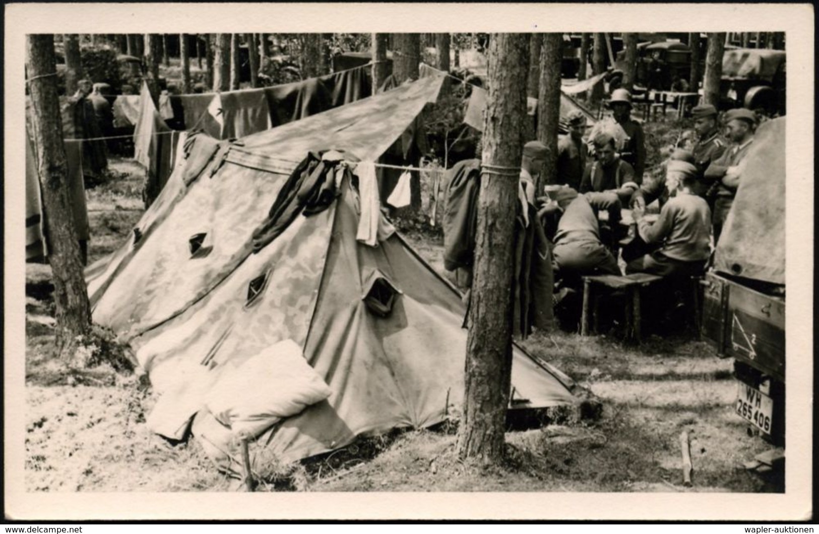 DEUTSCHES REICH 1939 (Aug.) S/w.-Foto-Ak.: Wehrmachts-Waldlager Vor Dem Polen-Feldzug , Rs. Beschriftet: "kurz Vor Deuts - Seconda Guerra Mondiale