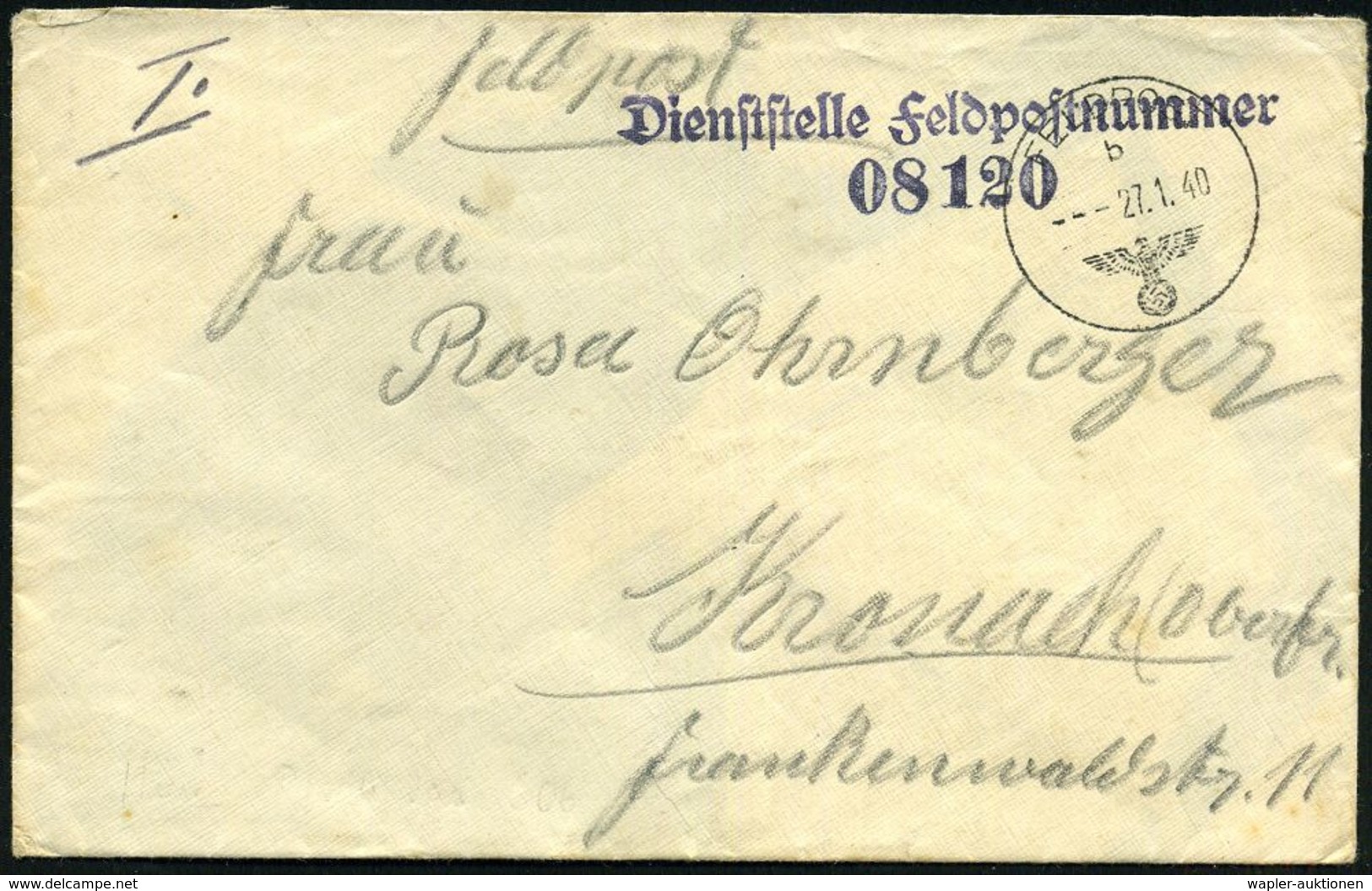 DEUTSCHES REICH 1939/40 Stumme 1K-Brücke = Tarnstempel Bzw. 1K: FELDPOST/b/---, 2x Viol. 2L: Dienststelle Feldpostnummer - Guerre Mondiale (Seconde)