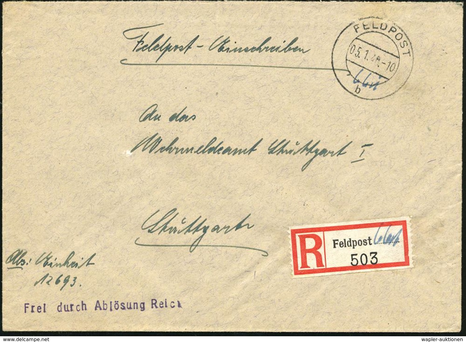 DEUTSCHES REICH 1940 (5.1.) 2K-Steg: FELDPOST/b + RZ: Feldpost, Hs. Nr. "661" + Viol. 1L: Frei Durch Ablösung Reich , Hs - Guerre Mondiale (Seconde)