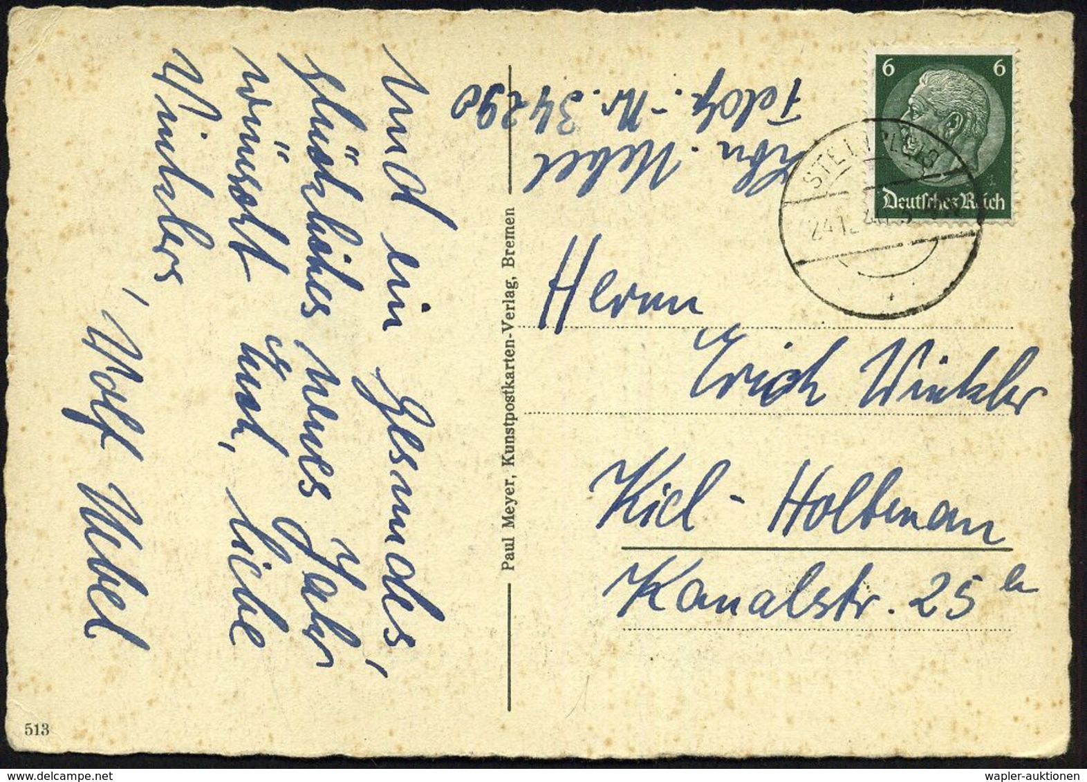 DT.BES.NIEDERLANDE 1940 (24.12.) 6 Pf. Hindenburg + Hs. Abs.: Feldp. Nr. 34 220 = S S , Abwehrstelle Den Haag! = Geheimd - 2. Weltkrieg