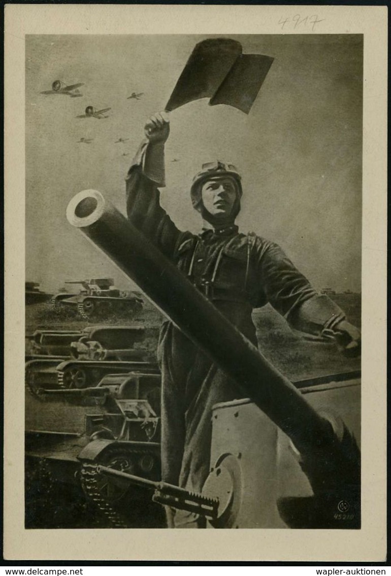 UdSSR 1940 S/w.-Propaganda-Foto-Ak: Panzer-Signalgast Mit Panzern T 28 (u.a.) Rs. Etw. Fleckig, Ungebr., Selten!  - II.  - Seconda Guerra Mondiale