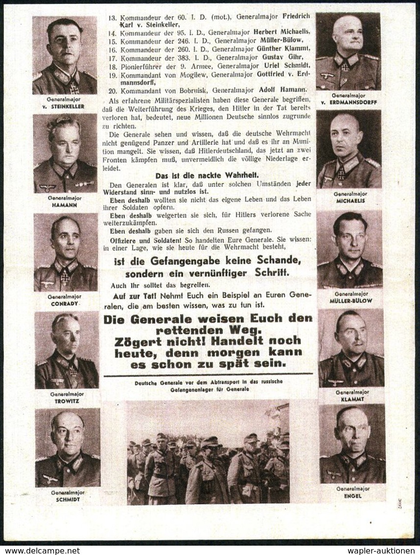 UdSSR /  DEUTSCHES REICH 1944 Sowjet. Propaganda-Flugblatt No.3097: 20 Deutsche Generale Haben Sich Den Russen Gefangeng - Guerre Mondiale (Seconde)